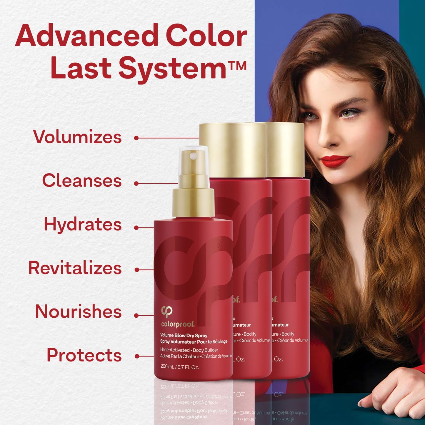 Misty Rose Colorproof Volume Holiday Gift Set — Volume Shampoo (8.5 Fl. Oz.), Volume Conditioner (8.5 Fl. Oz.), and Volume Blow Dry Spray Primer (6 Fl. Oz.) — White Nectarine Scent
