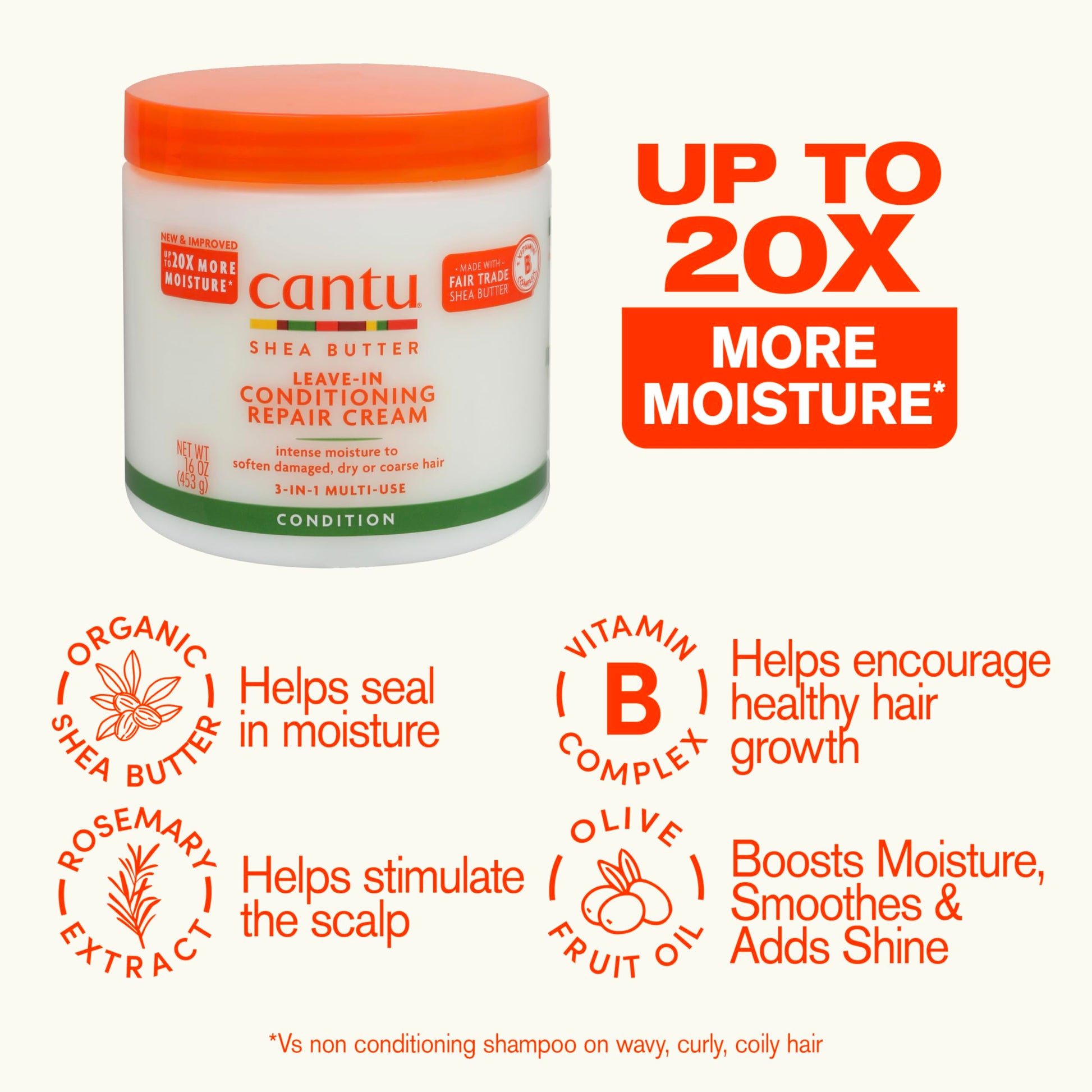 Seashell Cantu Leave-In Conditioning Repair Cream with Shea Butter, 16 oz