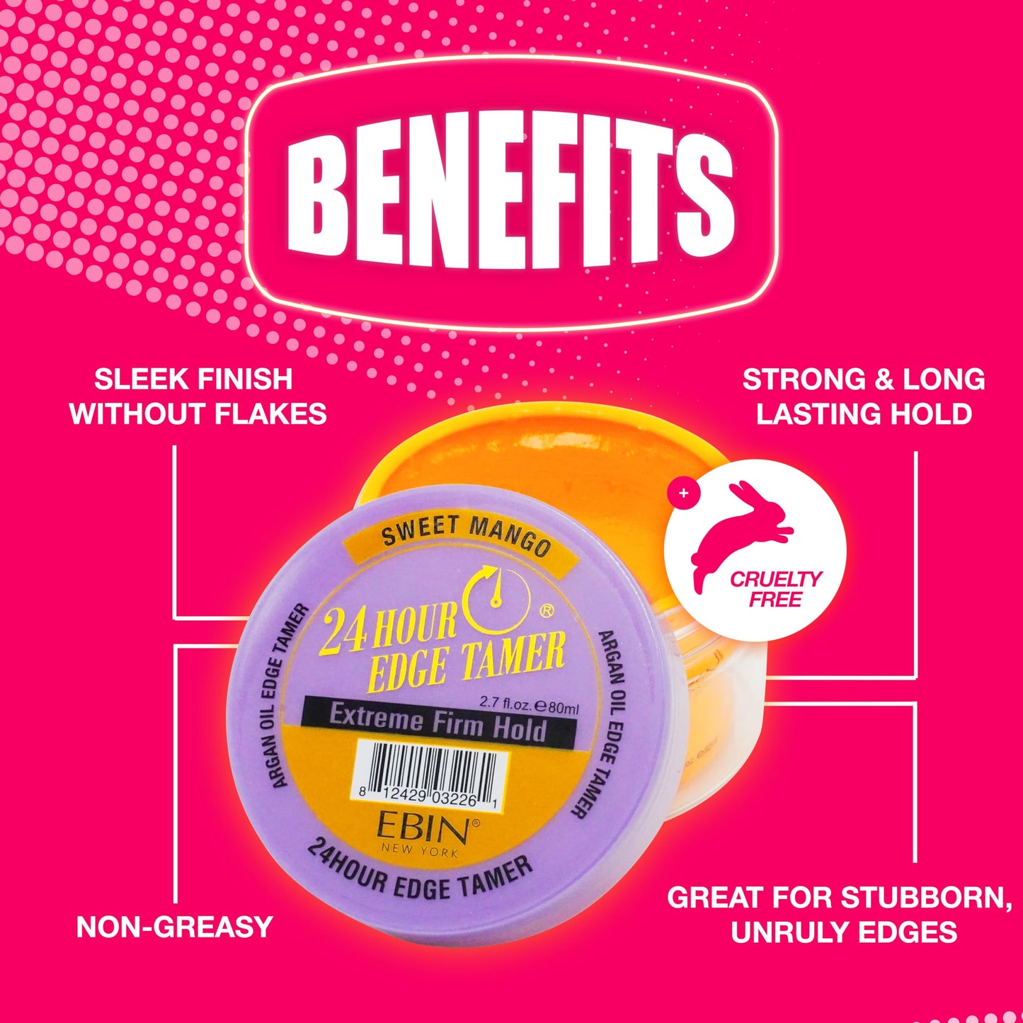 Deep Pink EBIN NEW YORK 24 Hour Edge Tamer Refresh (2.7 oz, Kiwi Pineapple)