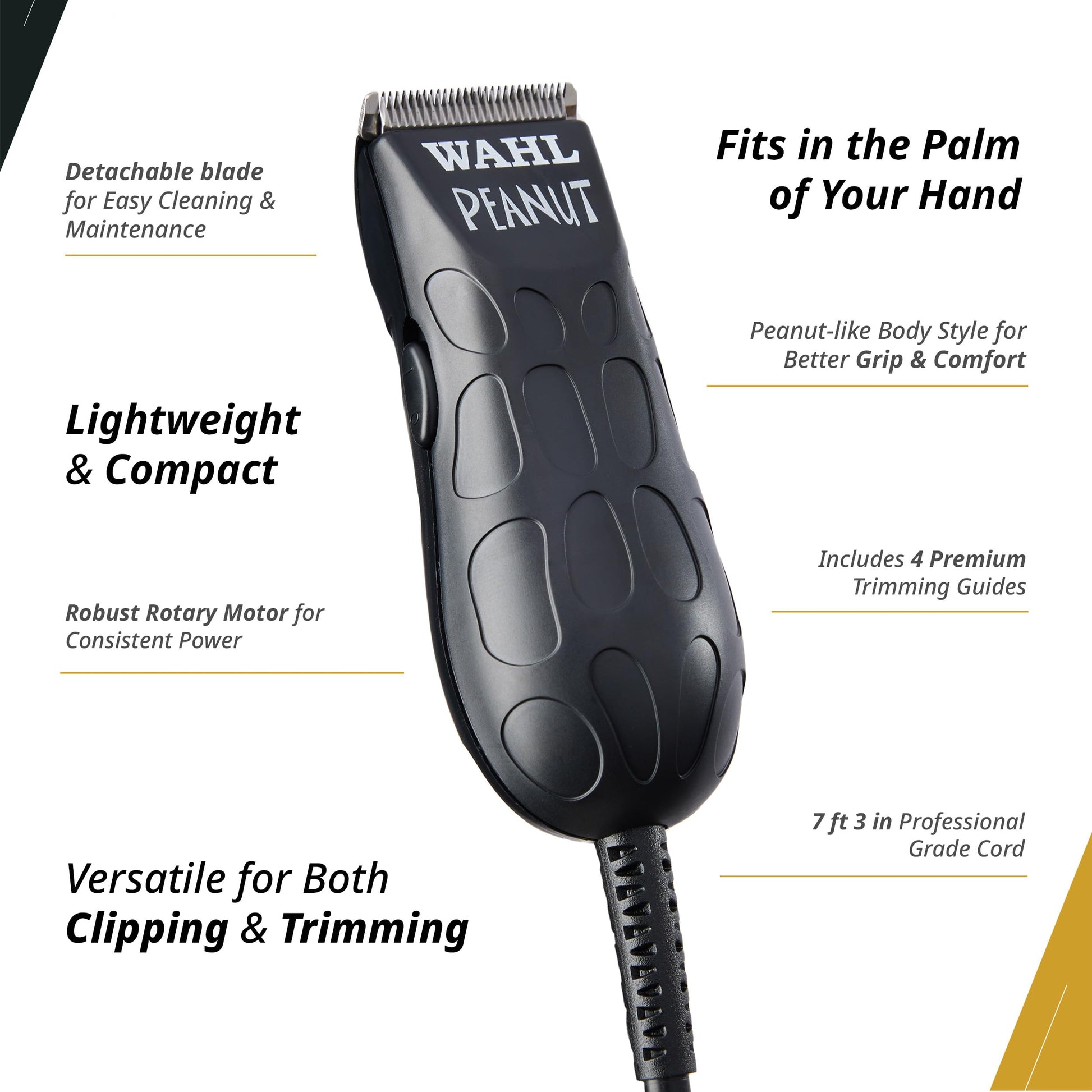 White Smoke Wahl Professional Peanut Corded Trimmer - Compact, Lightweight Powerful Rotary Motor Grooming Tool, with 4 Trimming Guides and Accessories