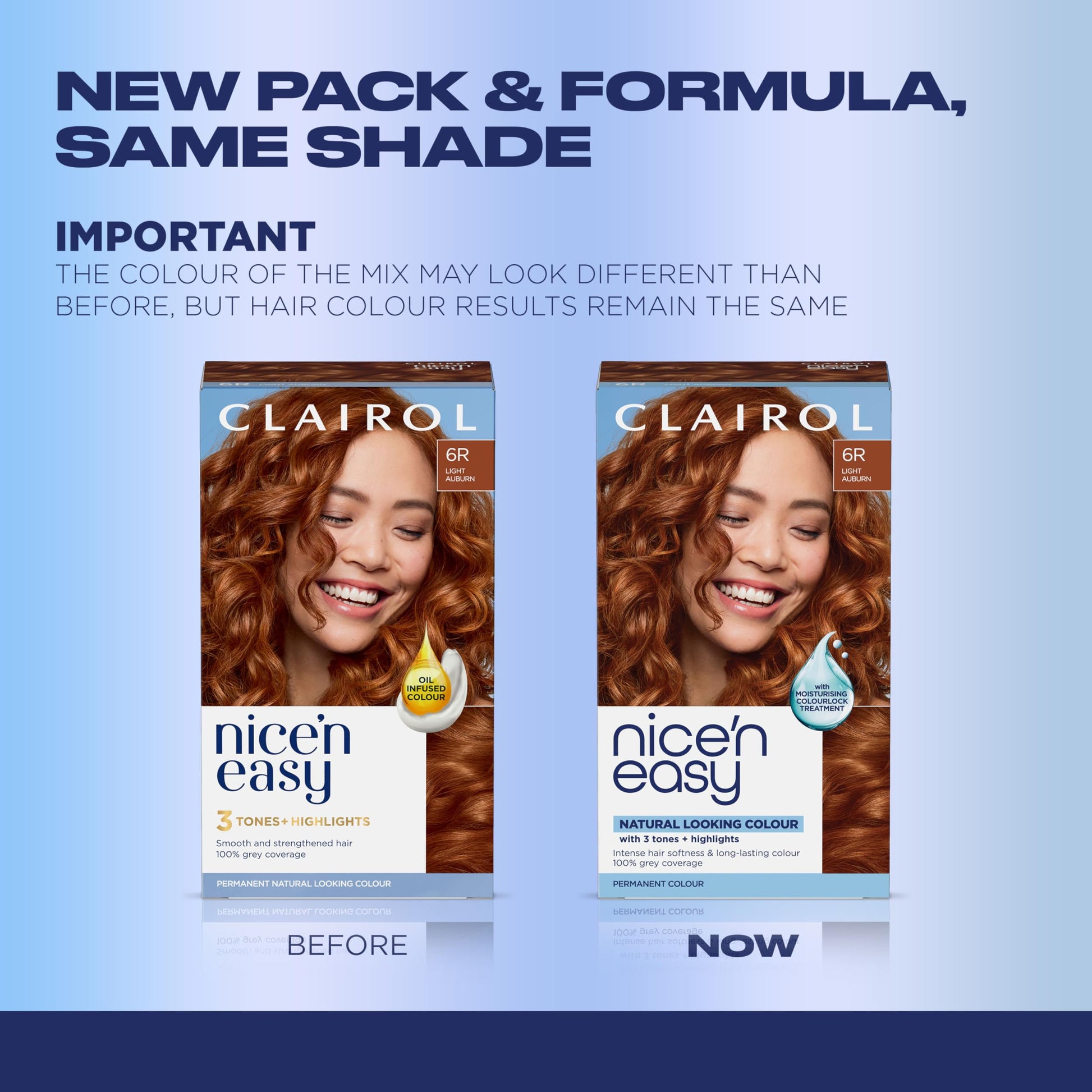 Powder Blue Clairol Nice'n Easy Permanent Hair Dye, 6R Light Auburn Hair Color, Pack of 1 - Packaging May Vary