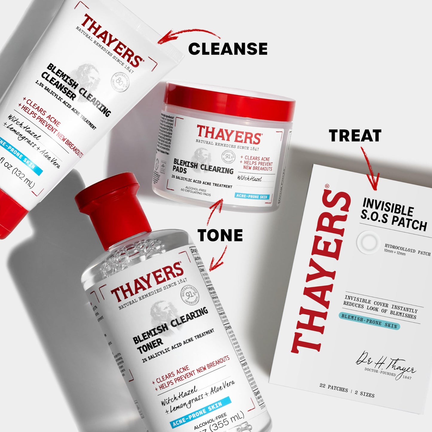 Lavender THAYERS Invisible S.O.S Hydrocolloid Acne Pimple Patch, Ultra-Thin Design Instantly Reduces Look of Blemishes, Set of 22 Pimple Patches