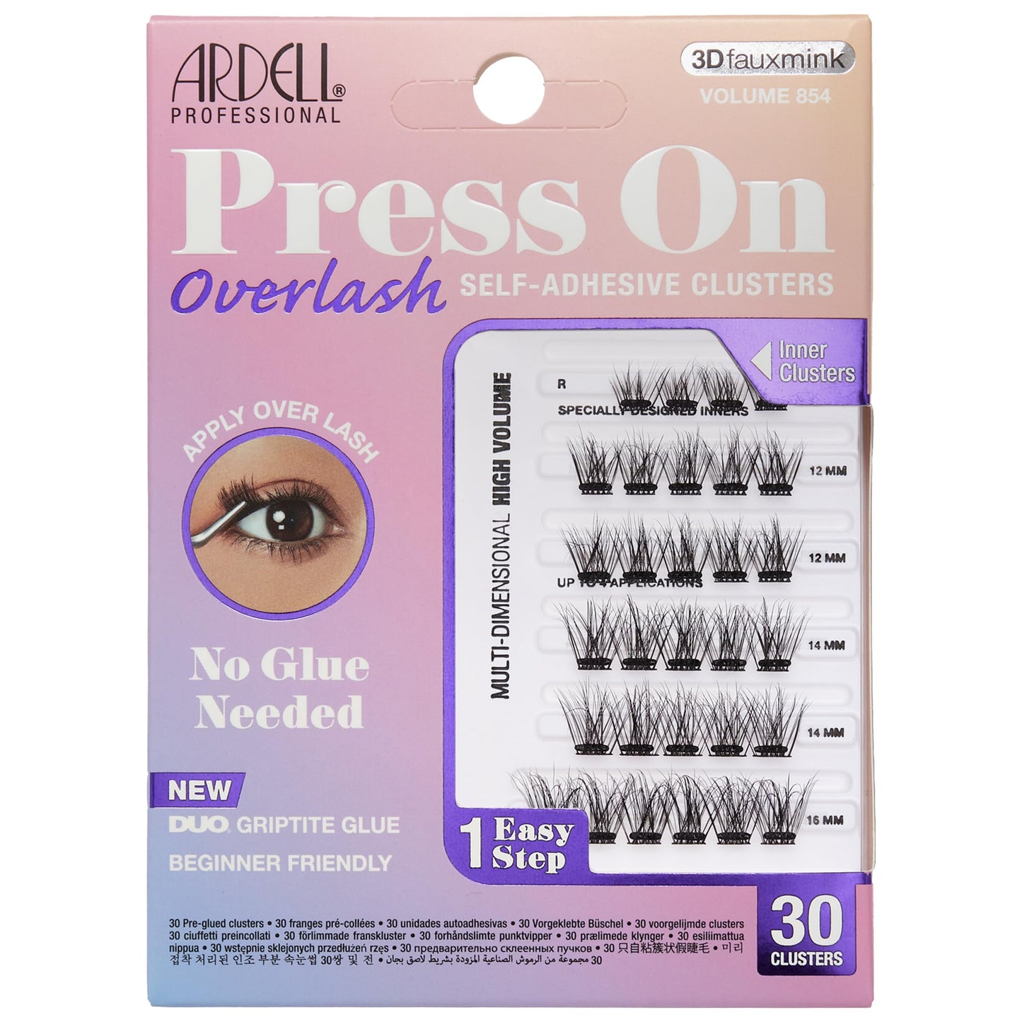 Gray Ardell Press On Overlash 3D Fauxmink Volume 854 – Self Adhesive Lash Clusters, No Glue Needed Eyelashes, Pre Glued Cluster Eyelash Extensions, 1 Pack