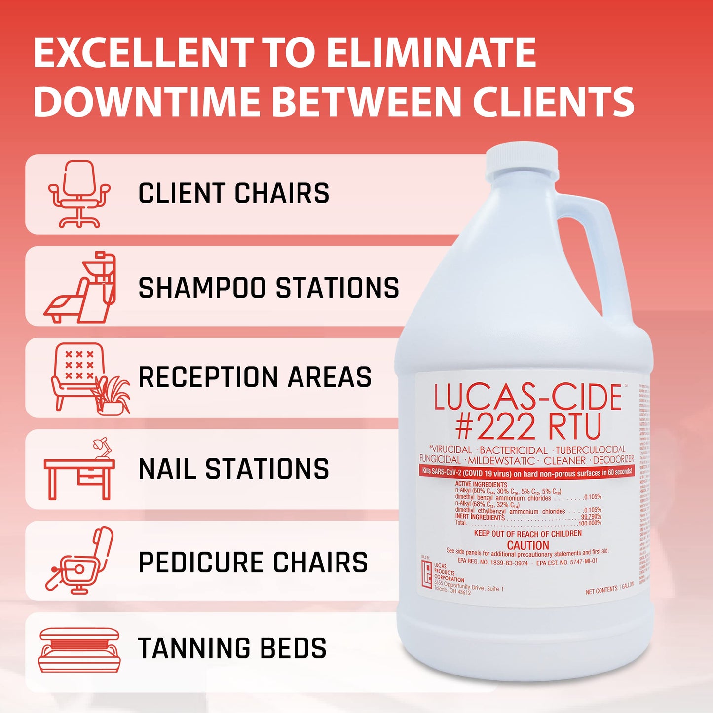 White Smoke LUCAS-CIDE #222 RTU Hospital-Grade Salon and Spa 60 Second Disinfectant 1 Gallon