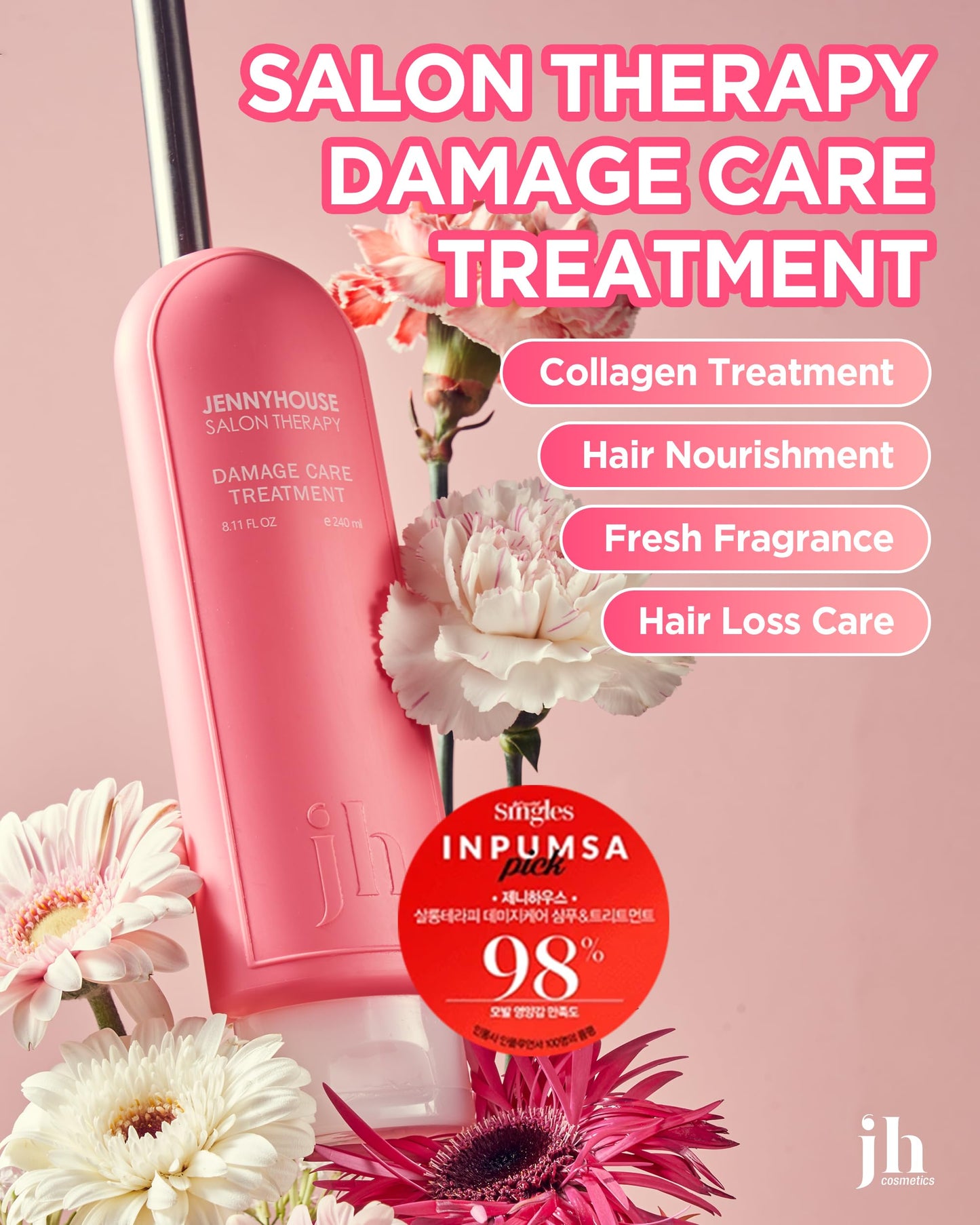 Tan JENNYHOUSE Salon Therapy Damage Care Treatment - Korean Beauty Conditioning Nourishing Hair Mask with Hydrolyzed Collage and Biotin - Floral Scent - for Dry Frizzy Damged Hair - 8.11 fl.oz