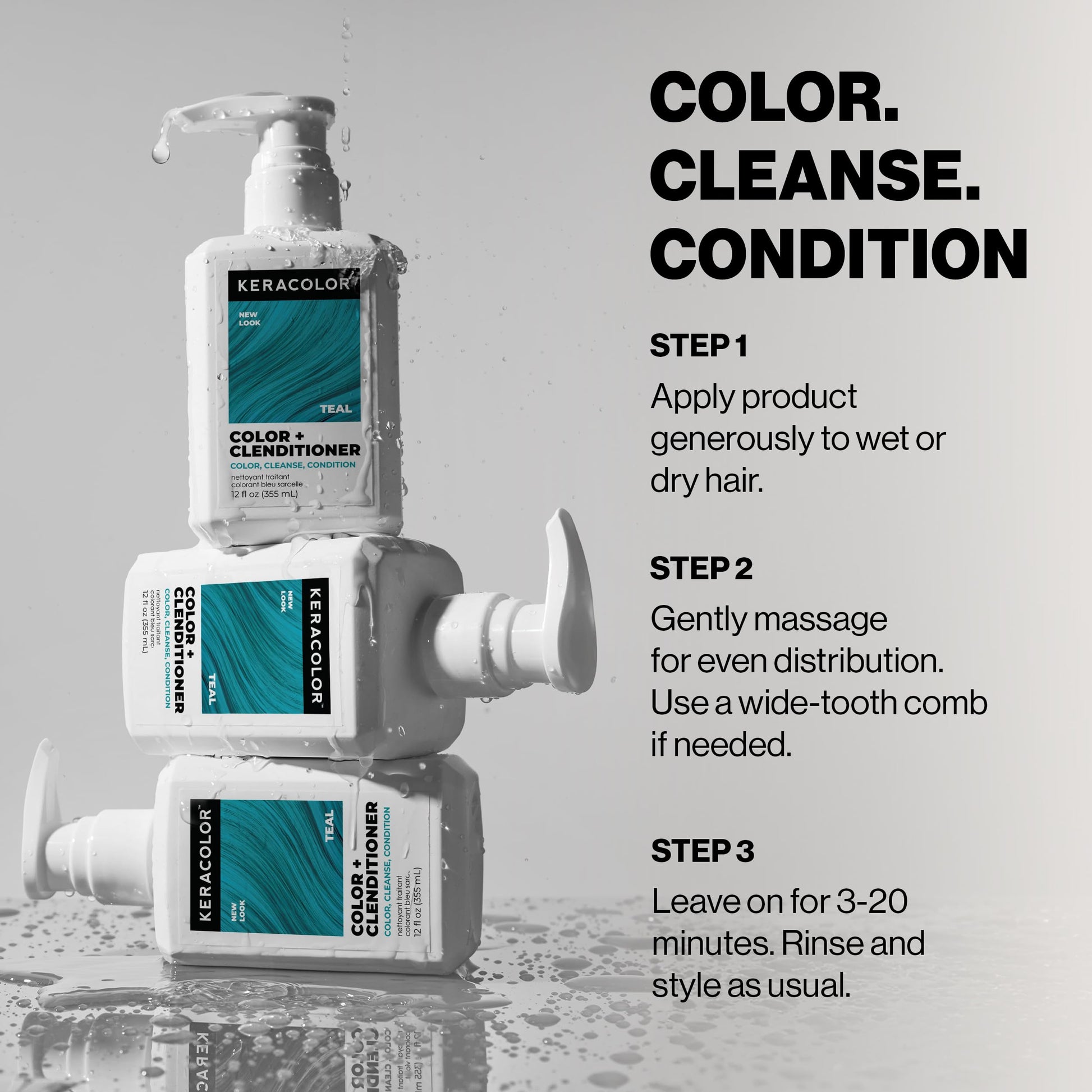 Gray Keracolor Clenditioner TEAL Hair Dye - Semi Permanent Hair Color Depositing Conditioner, Cruelty-free, 12 Fl. Oz.