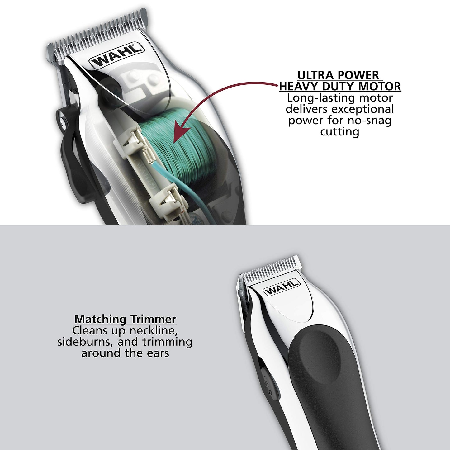 Light Gray Wahl Clipper USA Deluxe Corded Chrome Pro, Complete Hair and Trimming Kit, Includes Corded Clipper, Cordless Battery Trimmer, and Styling Shears, for a Cut Every Time - Model 3029682