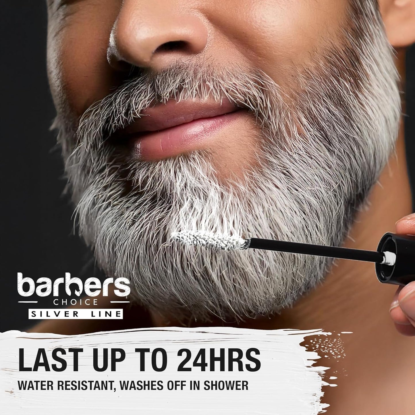 Black Barbers Choice Silver Line, Facial Hair Brush on Temporary Color for Silver Fox Men- Instantly Brighten White Beards, Mustache & Sideburns, Less Yellow, Easy Application, Arctic White