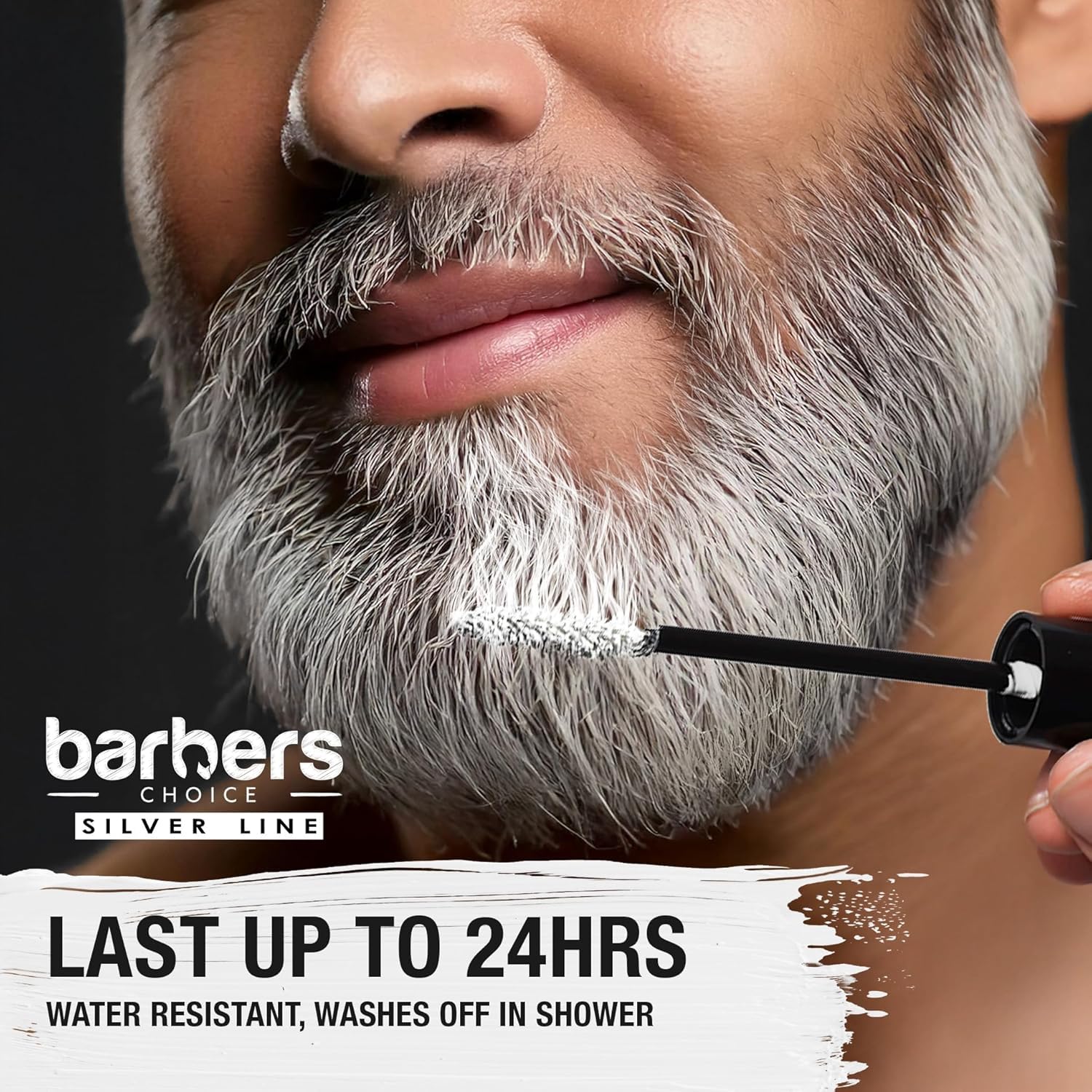 Black Barbers Choice Silver Line, Facial Hair Brush on Temporary Color for Silver Fox Men- Instantly Brighten White Beards, Mustache & Sideburns, Less Yellow, Easy Application, Arctic White