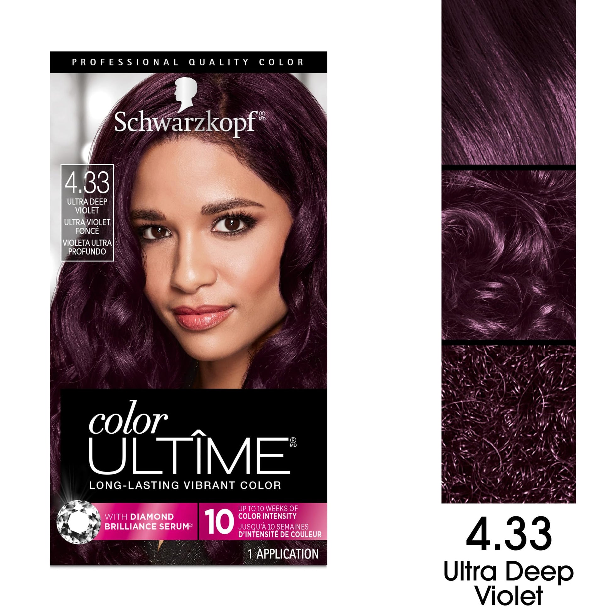 White Smoke Schwarzkopf Color Ultime 4.3 Ultra Deep Violet Hair Dye, Permanent Intense Violet with Diamond Brilliance, Fade-Resistant, Covers Grays, All Hair Textures