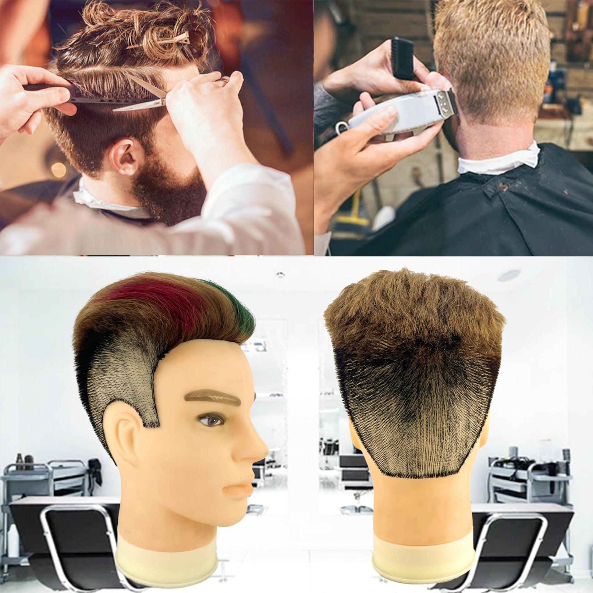 White Smoke simnient Male mannequin Head 12" Barber Training Head with 100% Real Human Hair,Hairdresser training Doll manikin Head for Practicing Haircut Hair Styling With Clamp Stand