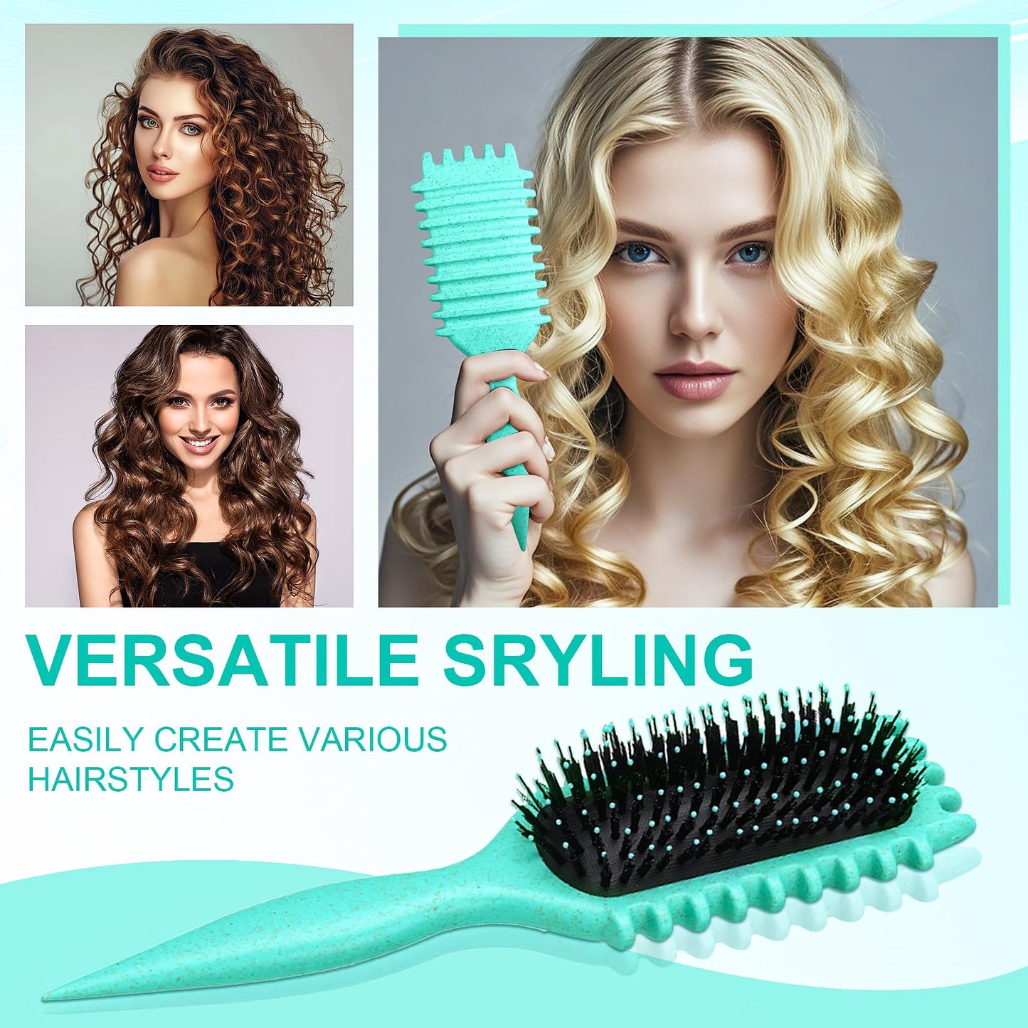 Alice Blue Candy Brush,Curly Hair Brush,Curl Defining Brush,Shaping and Defining Curls for Women Hair Brush for Combing and Shaping,Reduce Pulling and Curl Separation For Defined Curls(green)