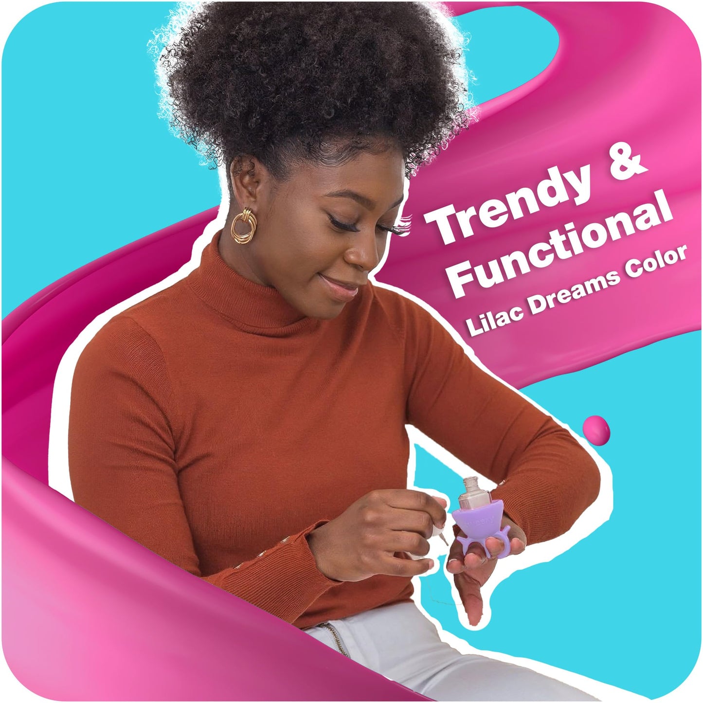 Turquoise tweexy Wearable Nail Polish Holder Ring - Nail Polish Bottle Holder for Easy Application | Perfect for Fingernail Painting, Manicure & Pedicure | Nail Polish Accessories (Lilac Dreams)