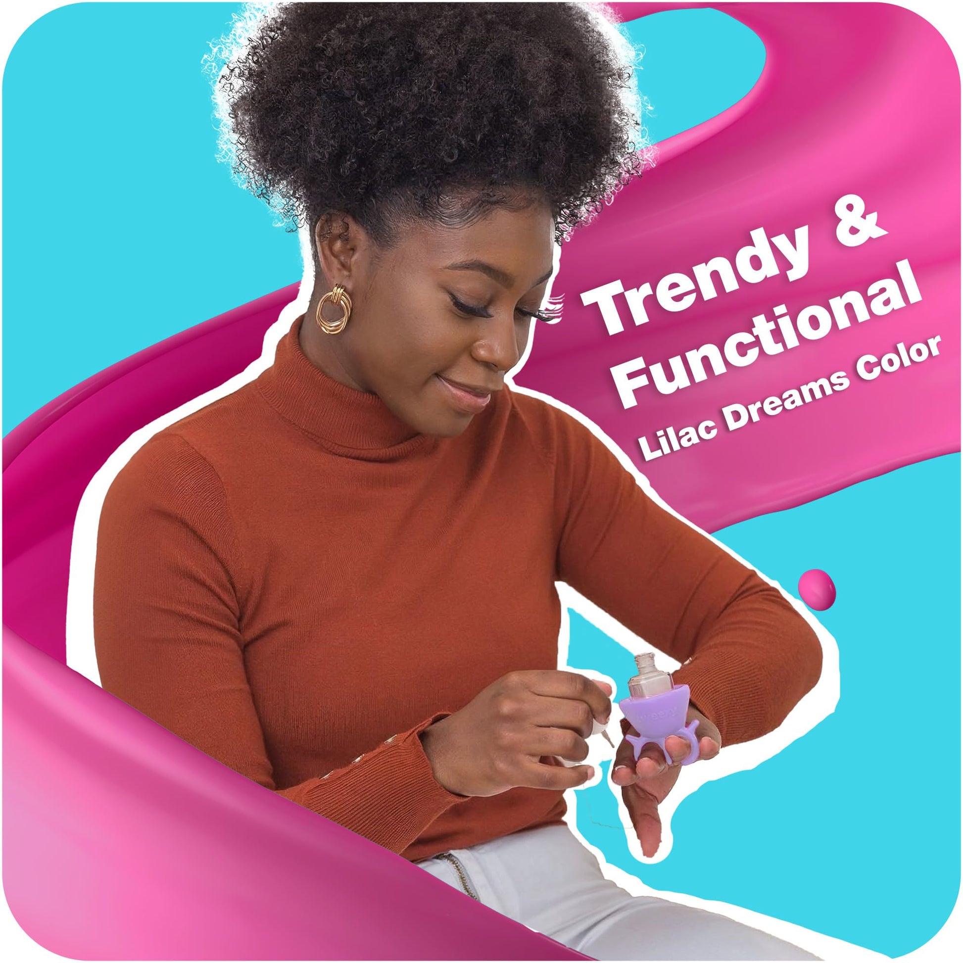 Turquoise tweexy Wearable Nail Polish Holder Ring - Nail Polish Bottle Holder for Easy Application | Perfect for Fingernail Painting, Manicure & Pedicure | Nail Polish Accessories (Lilac Dreams)