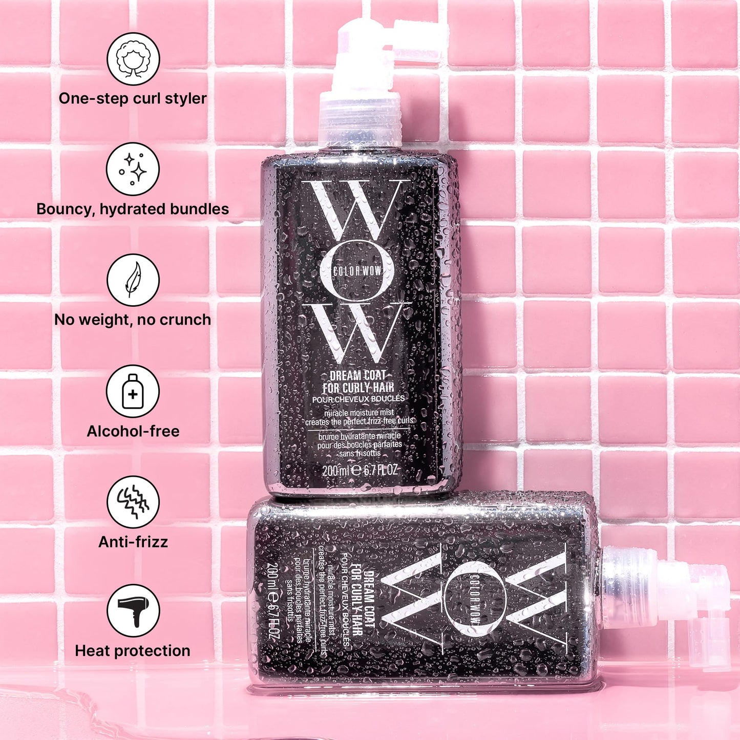 Light Pink COLOR WOW Dream Coat for Curly Hair – Frizz-Free Curls Made Easy, Moisture-Boosting Spray, Curl-Enhancing Formula
