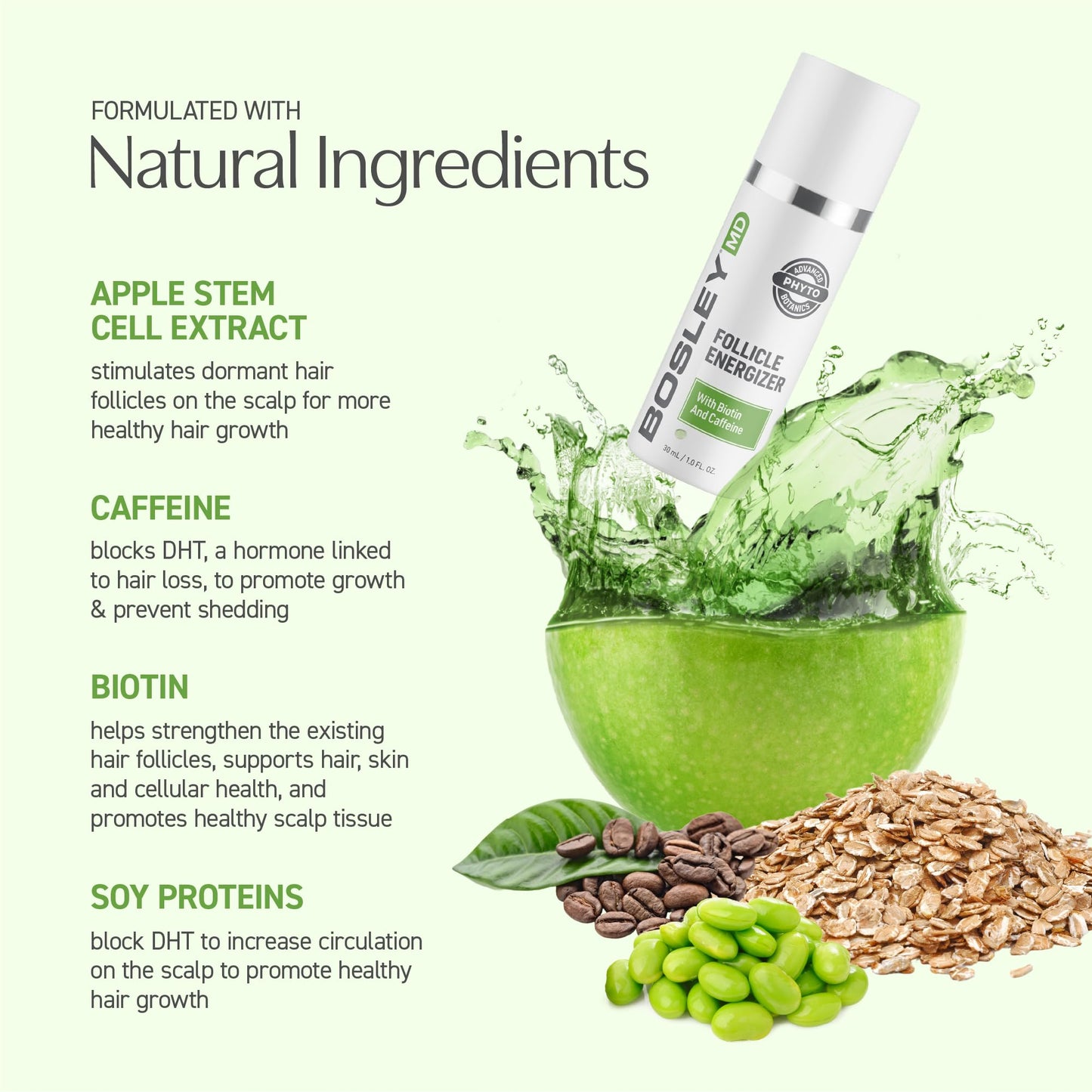 Seashell BosleyMD Healthy Hair & Scalp Follicle Energizer – DHT-Blocking Leave-In Serum with Biotin, Caffeine, Panthenol & Apple Stem Cell - Strengthens Hair Follicles & Promotes Thicker, Fuller Hair, 1 Fl Oz