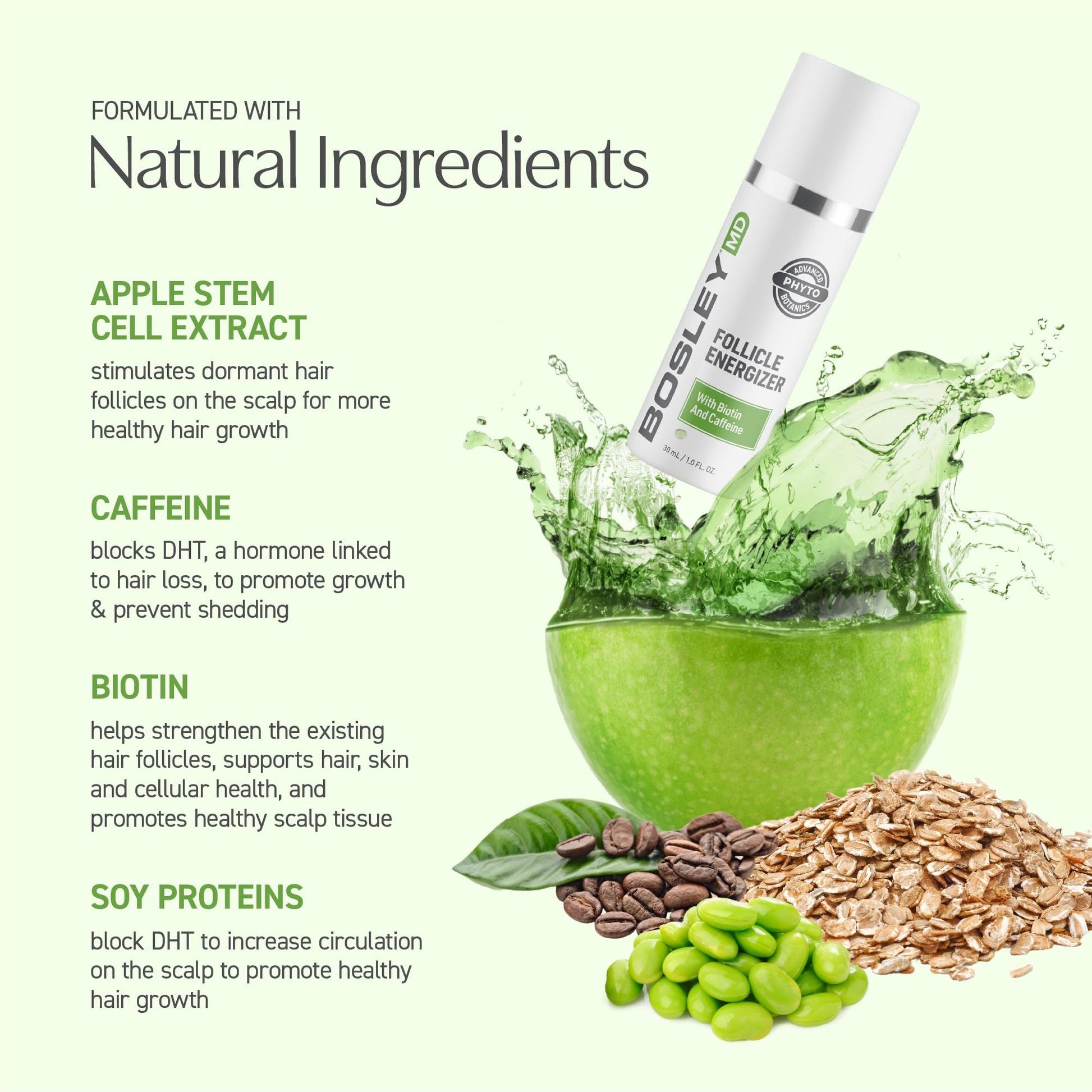 Seashell BosleyMD Healthy Hair & Scalp Follicle Energizer – DHT-Blocking Leave-In Serum with Biotin, Caffeine, Panthenol & Apple Stem Cell - Strengthens Hair Follicles & Promotes Thicker, Fuller Hair, 1 Fl Oz