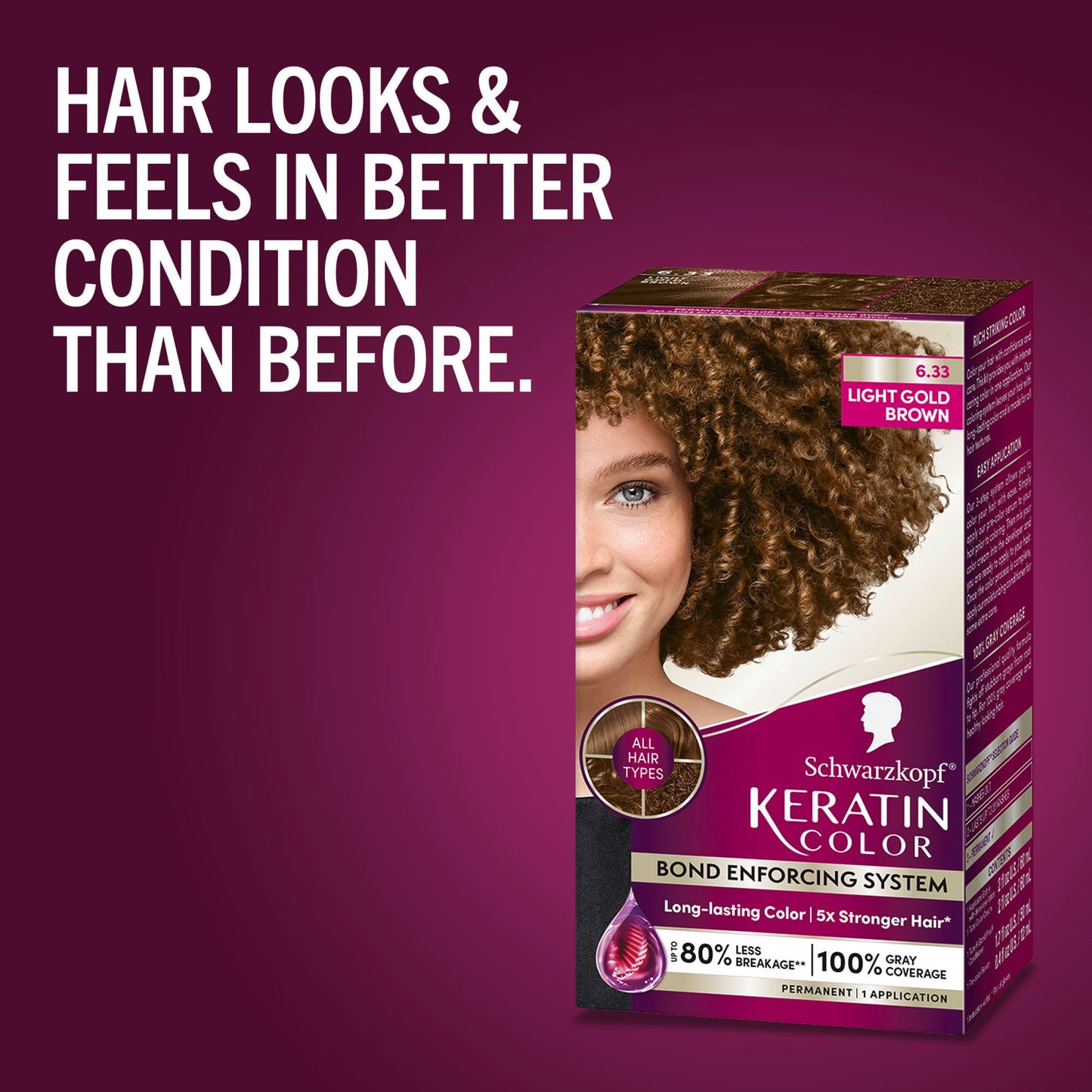 Dark Red Schwarzkopf Keratin Permanent Hair Dye Cream, 6.33 Light Gold Brown, Professional Quality Color for Up to 100% Gray Coverage, Bond Enforcing System