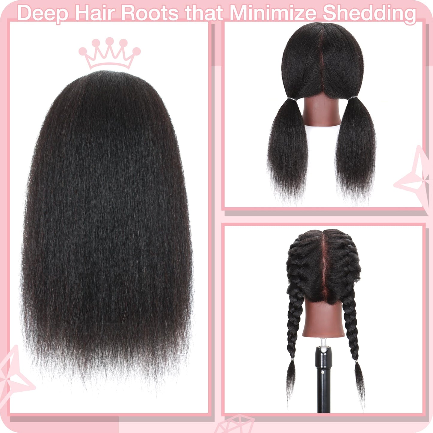 White Smoke Mannequin Head with Human Hair 16'' Cosmetology Manikin Doll Head with 100% Real Human Hair Mannequin Head for Braiding Hairstylists Cosmetology Students Practice Styling with Free Clamp Holder-Black
