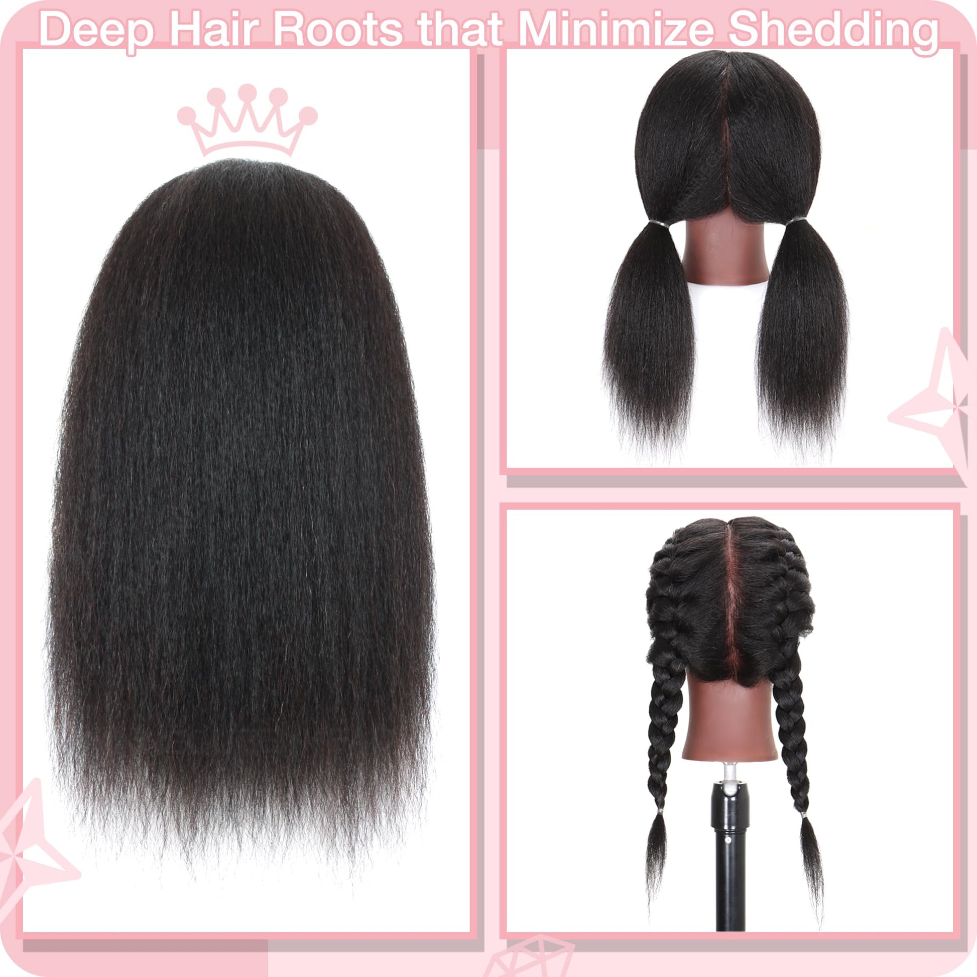White Smoke Mannequin Head with Human Hair 16'' Cosmetology Manikin Doll Head with 100% Real Human Hair Mannequin Head for Braiding Hairstylists Cosmetology Students Practice Styling with Free Clamp Holder-Black