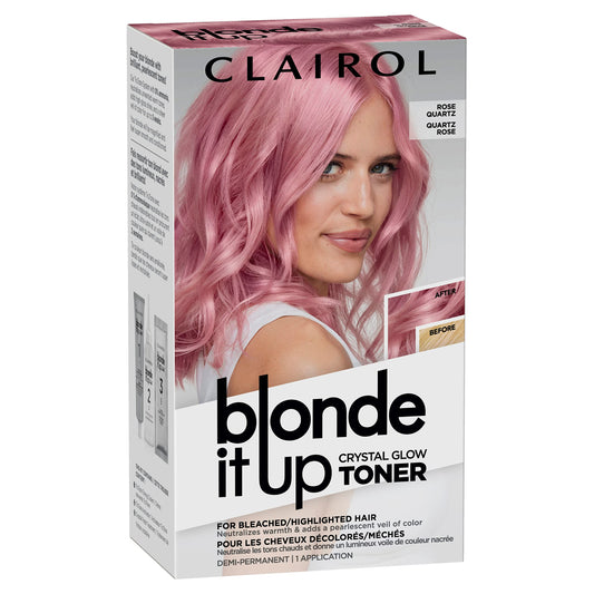 Light Gray Clairol Blonde It Up Crystal Glow Toners Demi-Permanent Hair Dye, Rose Quartz Hair Color | Ammonia Free | Add Pearlescent Tones to Pre-Lightened Shades | Neutralizes Warmth | Pack of 1