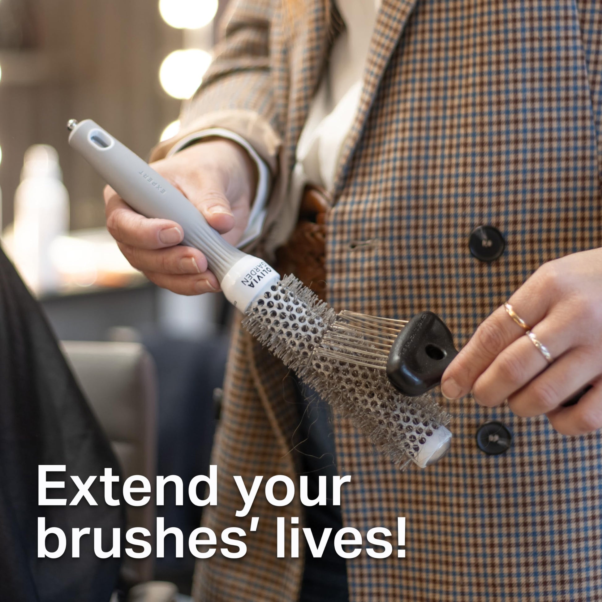 Dim Gray Olivia Garden The Brush Cleaner - Hair Brush Cleaner Tool for all Brush Sizes and Models - Removes Build-Up - 2 Tools in 1 - Beauty Care Accessories - Black