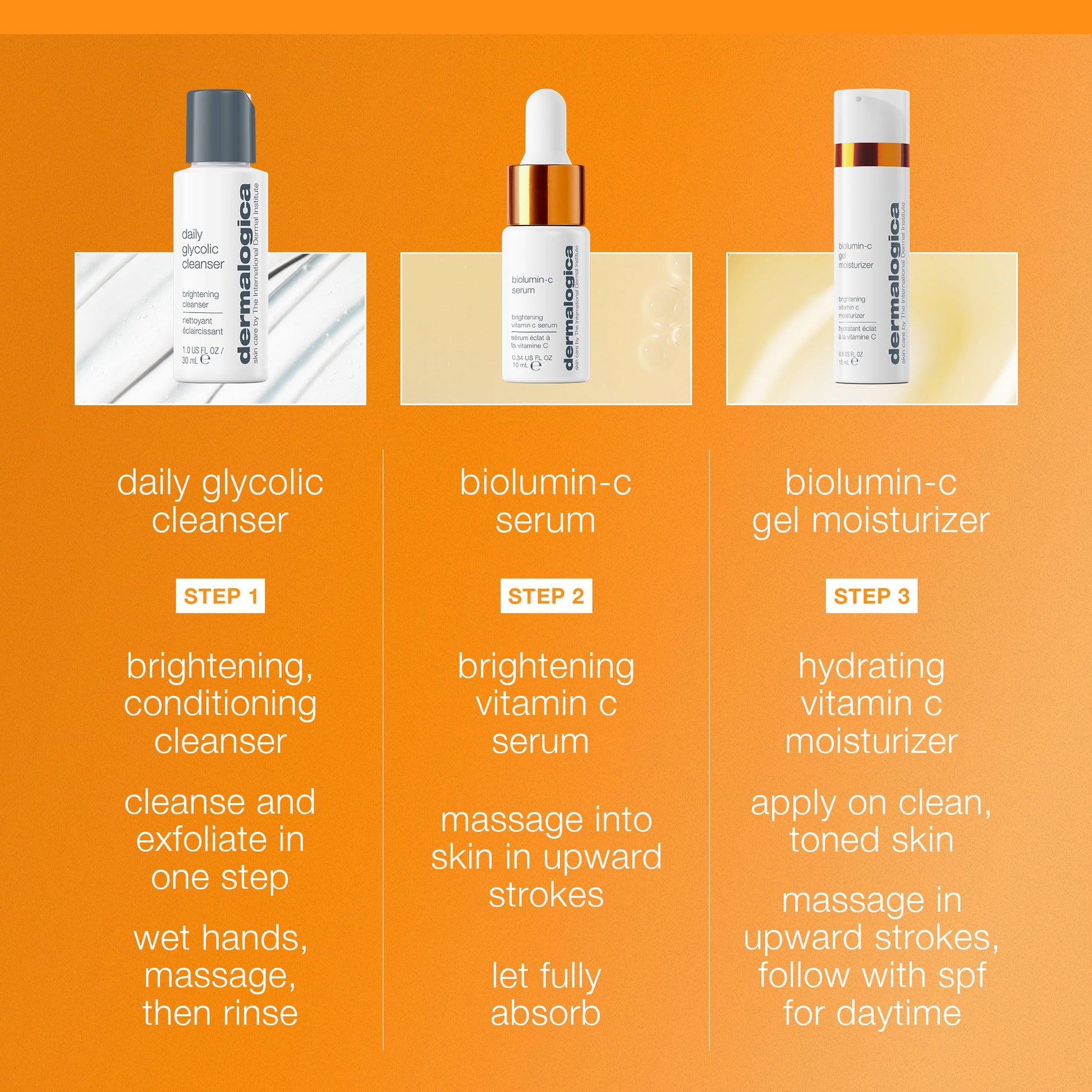 Coral Dermalogica Daily Brightness Boosters Facial Skin Care Kit - Contains BioLumin-C Serum (0.3 oz), BioLumin-C Gel Moisturizer (0.5 oz), and Daily Glycolic Cleanser (1 oz)