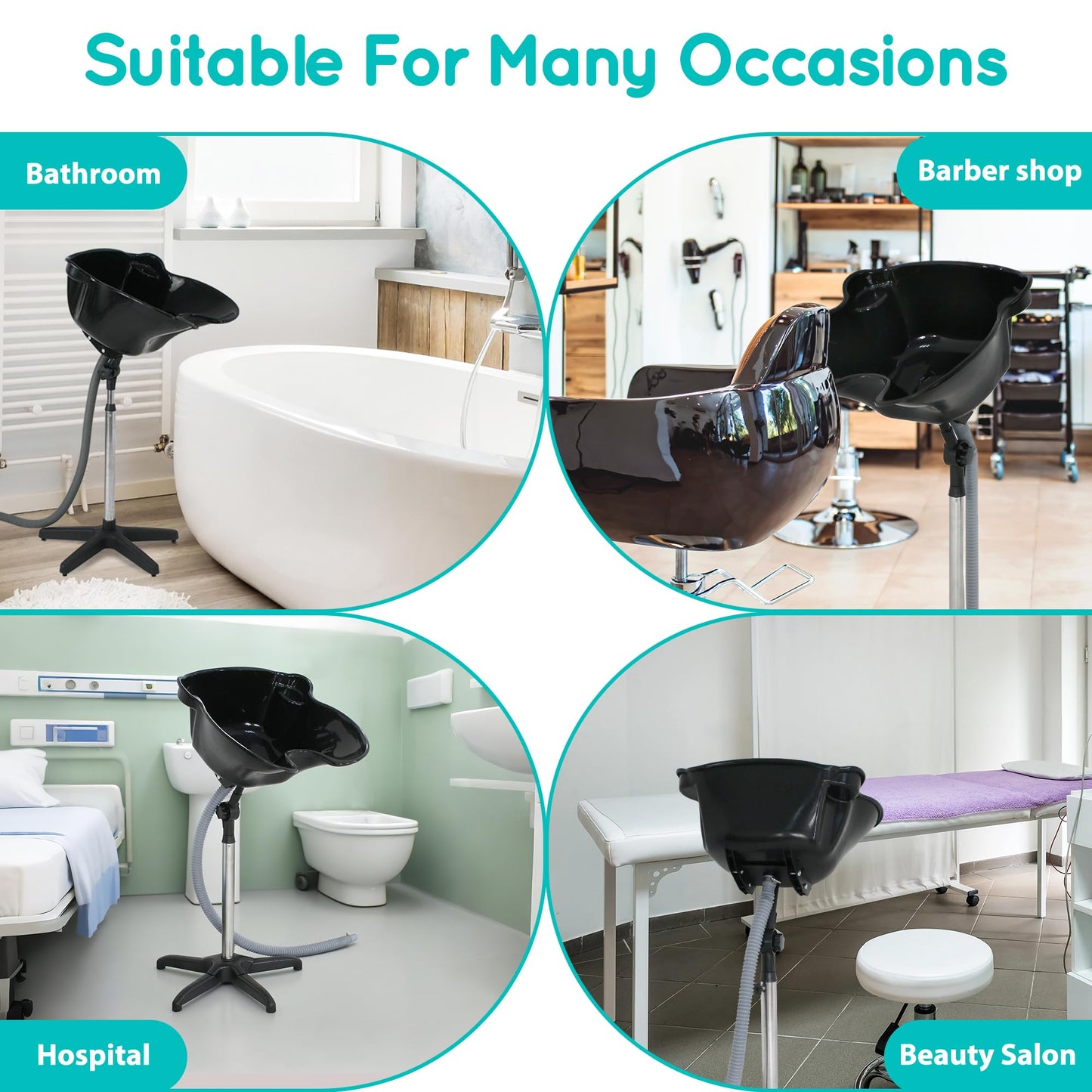 White Smoke HomGarden Adjustable Height Portable Salon Deep Basin Shampoo Sink with Drain, Hair Treatment Barber Bowl Tool Beauty Salon Equipment
