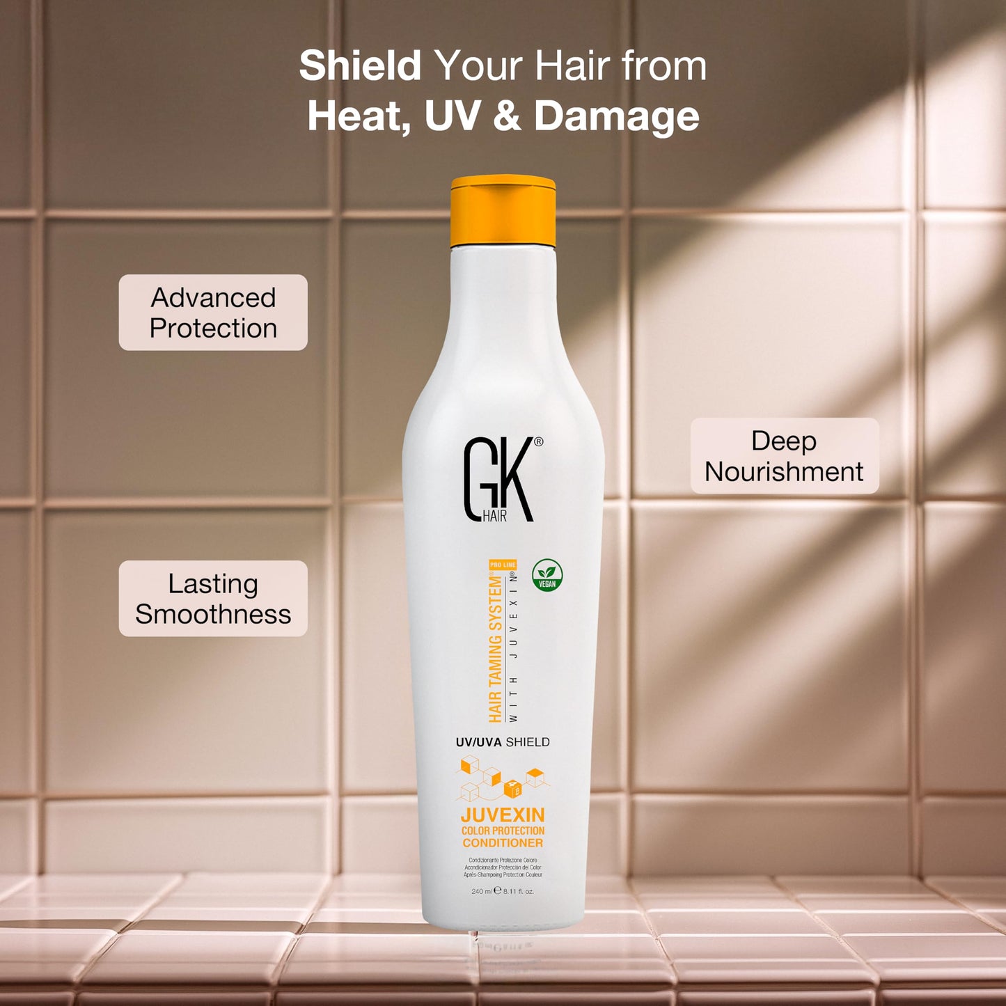 Dim Gray GK HAIR Shield Conditioner 8.11 Fl Oz – UV Protection Conditioner for Color Treated Hair, Moisturizing Conditioner for Dry Damaged Hair, Hydrating Repair Conditioner with Aloe Vera & Natural Oils