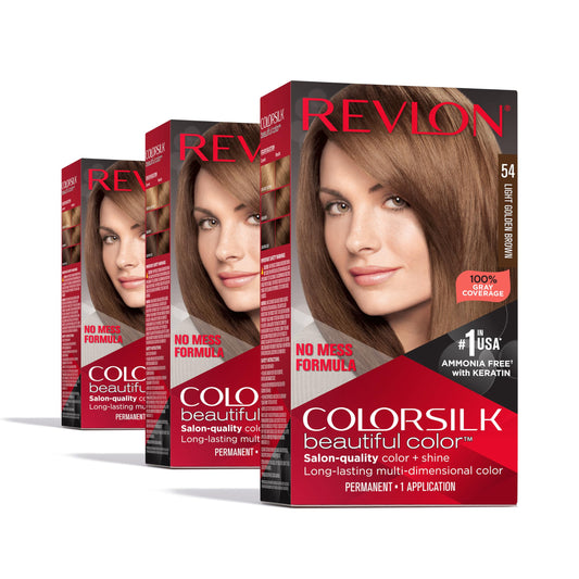 White Smoke Revlon Colorsilk Beautiful Color Permanent Hair Color, (OLD VERSION) 54 Light Golden Brown (Pack of 3)