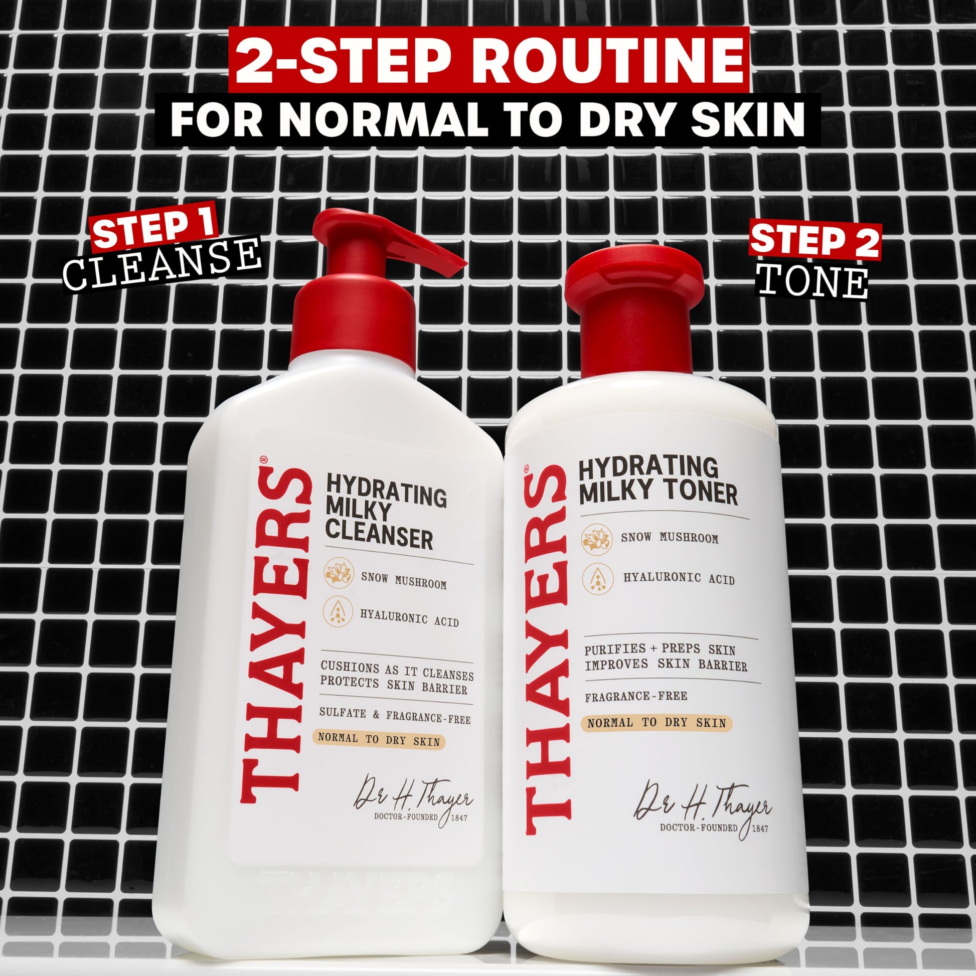 Black Thayers Milky Hydrating Face Cleanser with Snow Mushroom and Hyaluronic Acid, Dermatologist Recommended Gentle Facial Wash and Hydrating Skincare for Dry and Sensitive Skin, Paraben Free, 8 Fl Oz