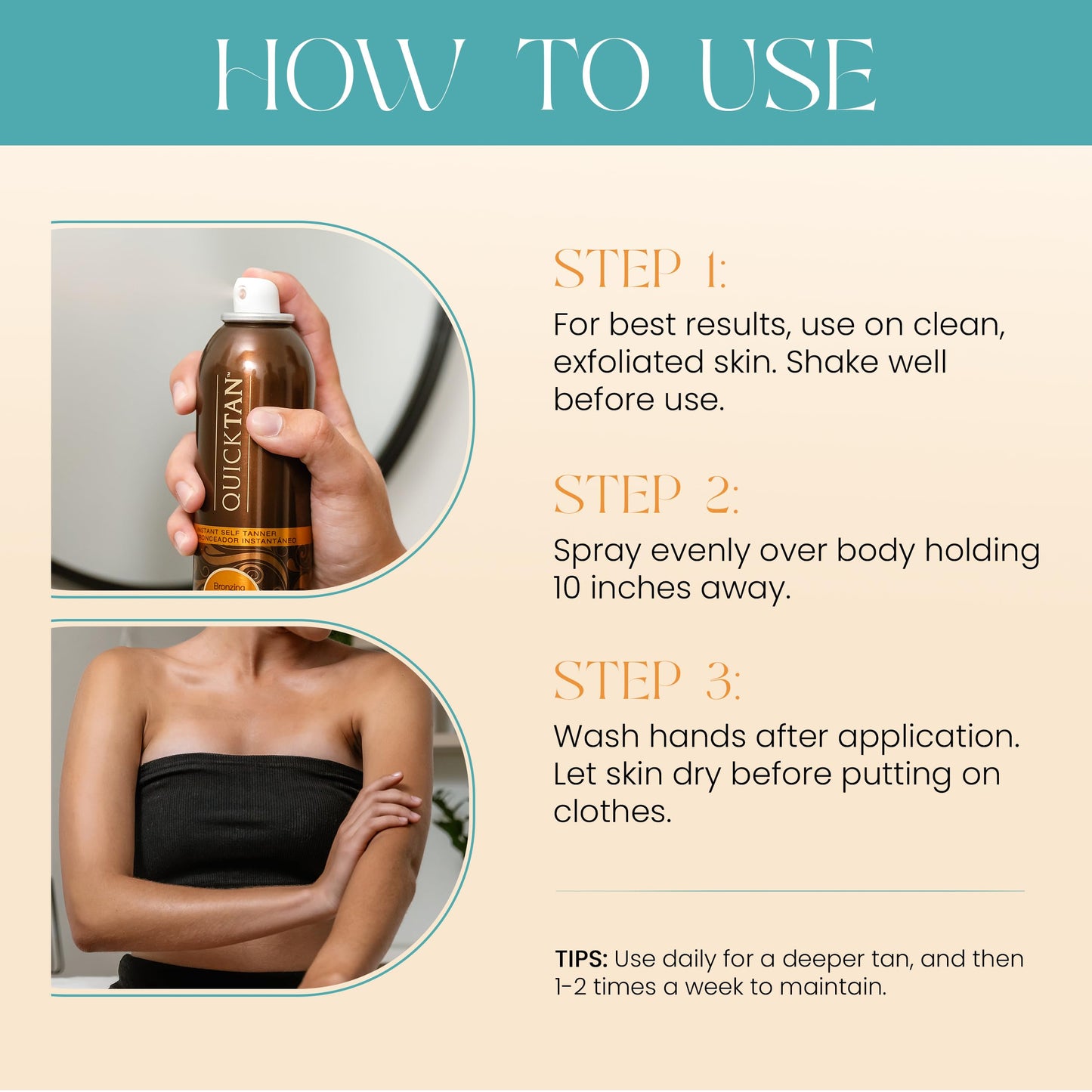 Antique White Body Drench QuickTan Instant Self Tanner Bronzing Spray, Salon-Quality Medium/Dark Tan, Streak-Free, Tinted Formula, 6 oz, 1-pack