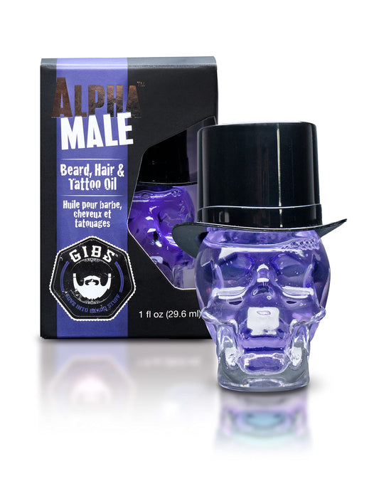 White Smoke GIBS Grooming - Alpha Male Beard, Hair & Tattoo Oil (1 fl oz) Collectible Glass Skull Bottle - Softens & Strengthens - Skin Moisturizer - Vitamin C - UV Shield - Travel Size - Beard Oil - Made in USA