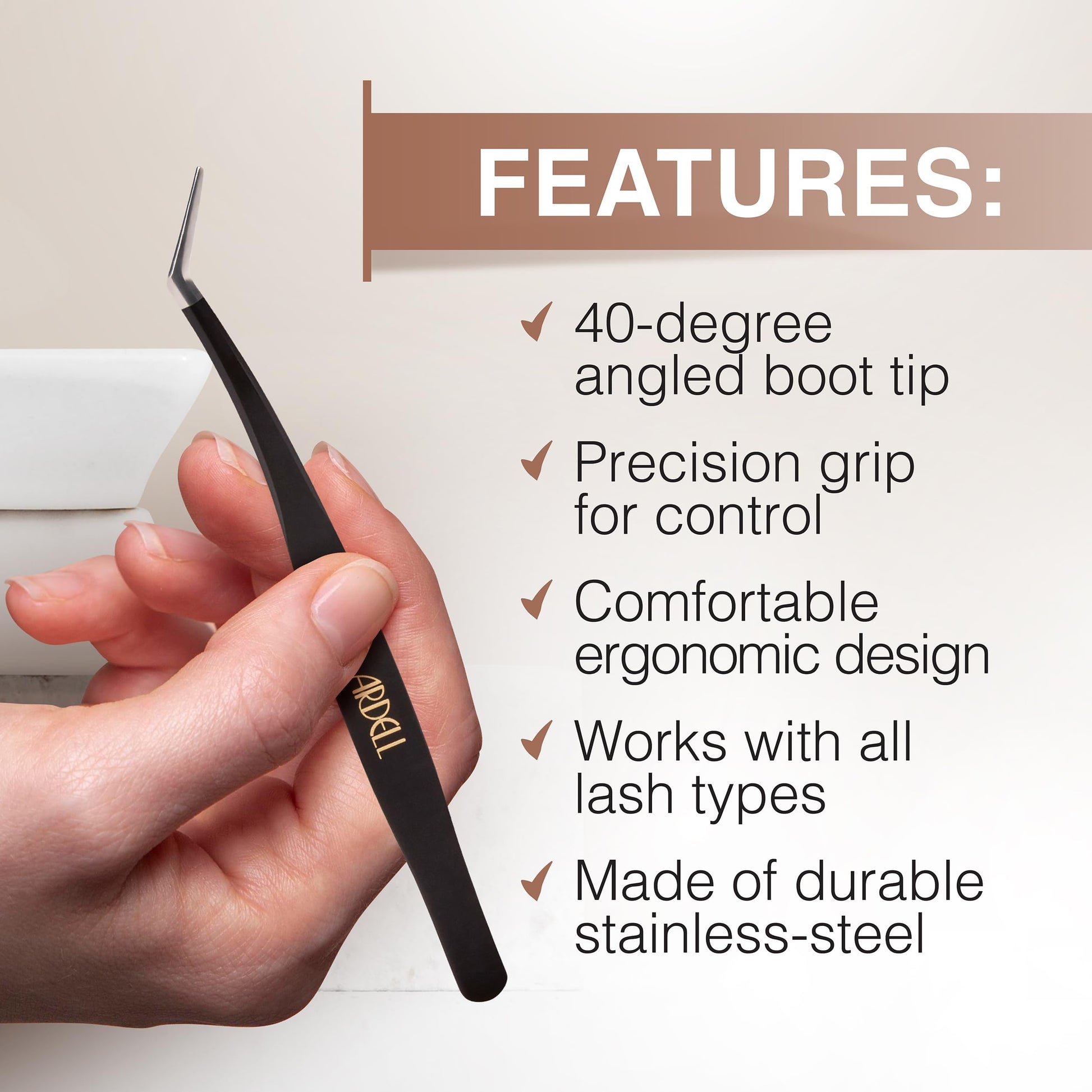 White Smoke Ardell Pre-Mapped Lash Applicator Tool - 40° Curved Eyelash Tweezers for Precision and Comfort, Easy Application