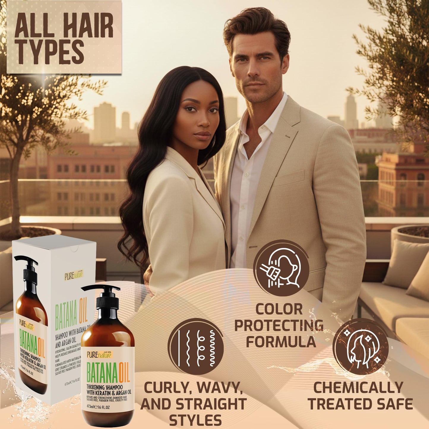 Rosy Brown Batana Oil Shampoo - Sulfate Free Thickening Formula - Paraben Free Volumizing Shampoo for Thinning, Fine Hair - Professional Volume Boosting Salon Care for Women and Men with Thin Hair - 16 Fl Oz