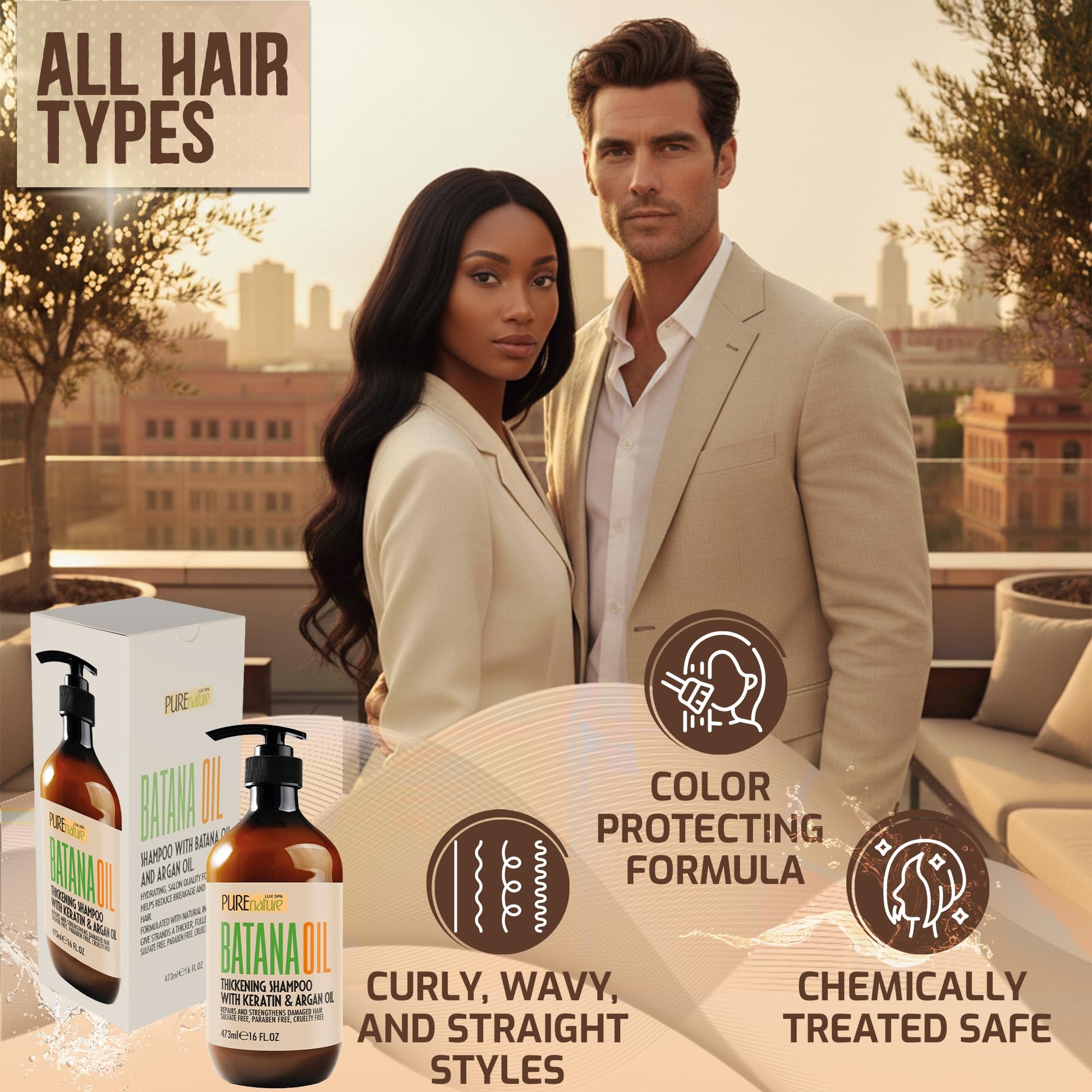 Rosy Brown Batana Oil Shampoo - Sulfate Free Thickening Formula - Paraben Free Volumizing Shampoo for Thinning, Fine Hair - Professional Volume Boosting Salon Care for Women and Men with Thin Hair - 16 Fl Oz