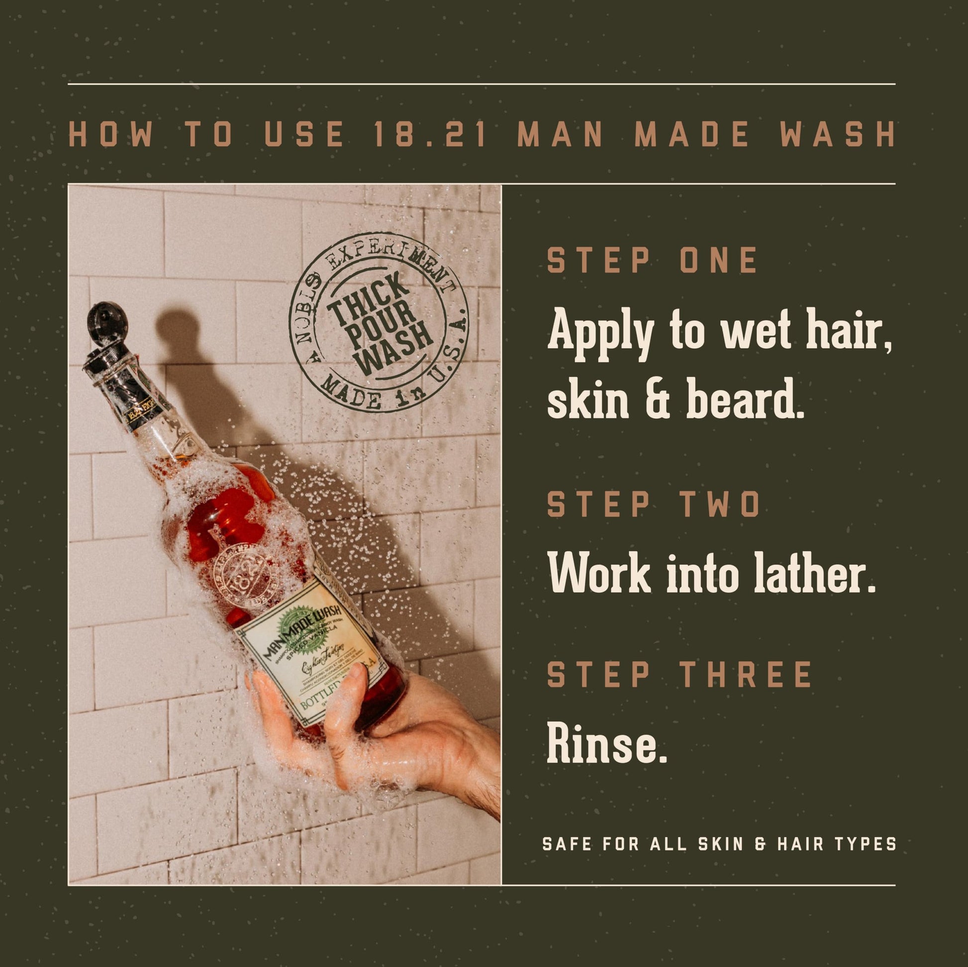 Dark Slate Gray 18.21 Man Made Original Spiced Vanilla 3-in-1 Body Wash, Shampoo, & Conditioner for Men, All Hair & Skin Types, Strengthens and Moisturizes in a Manly Aroma, 32oz