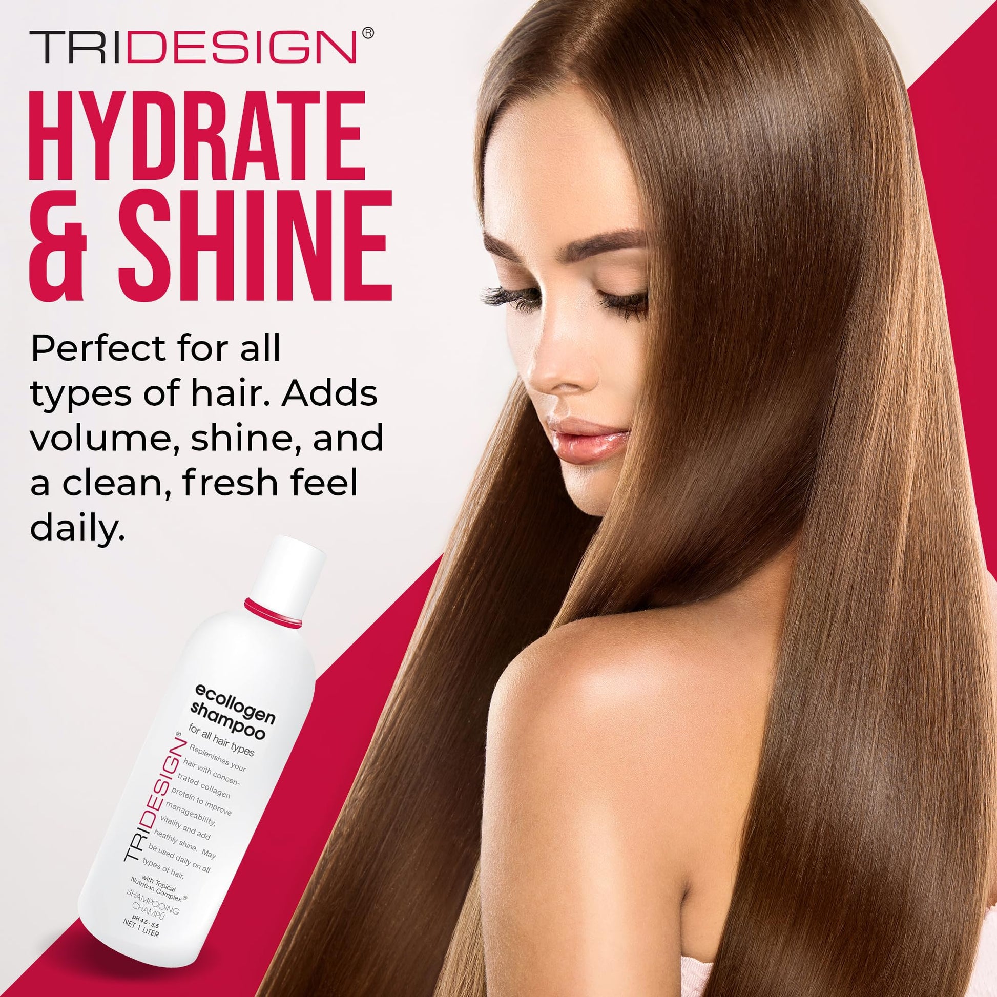 Lavender TRI Design Ecollogen Shampoo - Hair Shampoo For Natural Hair - Moisturizing, Hydrating - Gentle Hair Products, Thickening, Volumizing Shampoo - Liter (33.8 oz.)