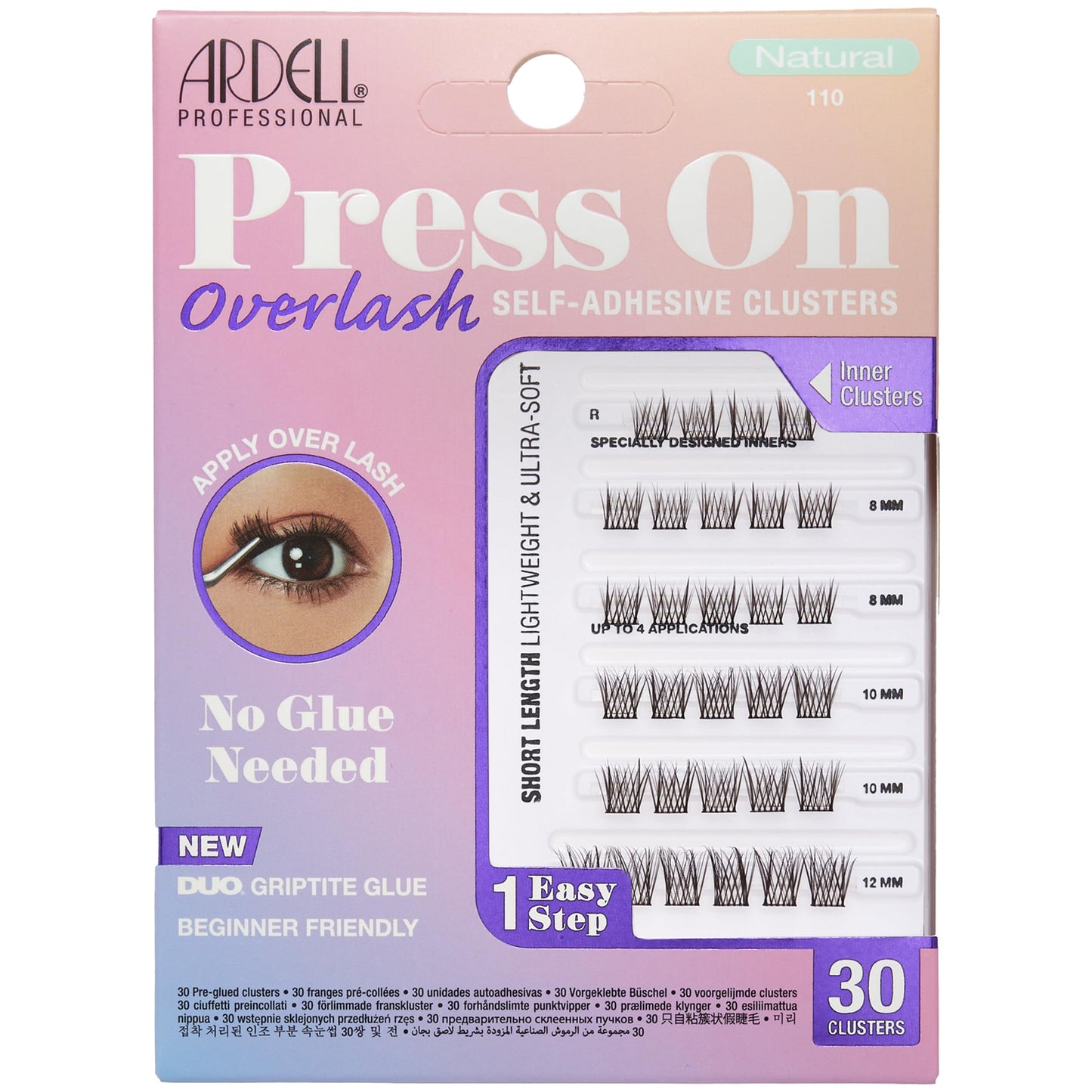Lavender Ardell Press On Overlash Natural 110 – Self Adhesive Lash Clusters, No Glue Needed Eyelashes Natural, Ultra-Soft Pre Glued Cluster Eyelash Extensions, 1 Pack