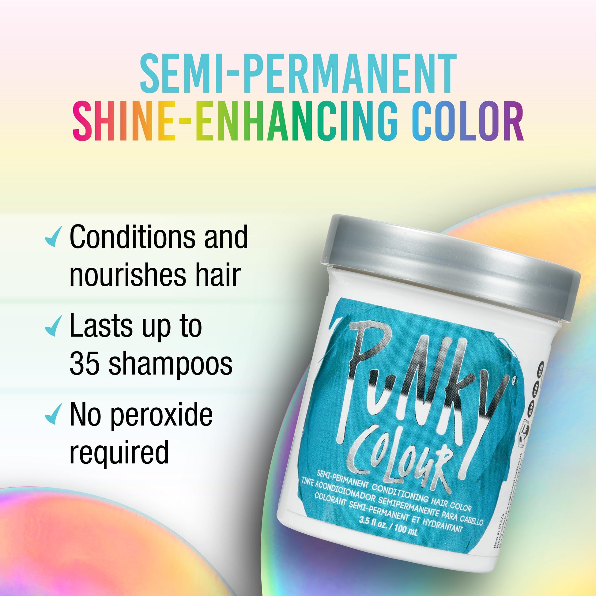 White Smoke Punky Semi Permanent Conditioning Hair Color, Vegan, PPD and Paraben Free, may last for 5-40 washes, 3.5oz, Turquoise