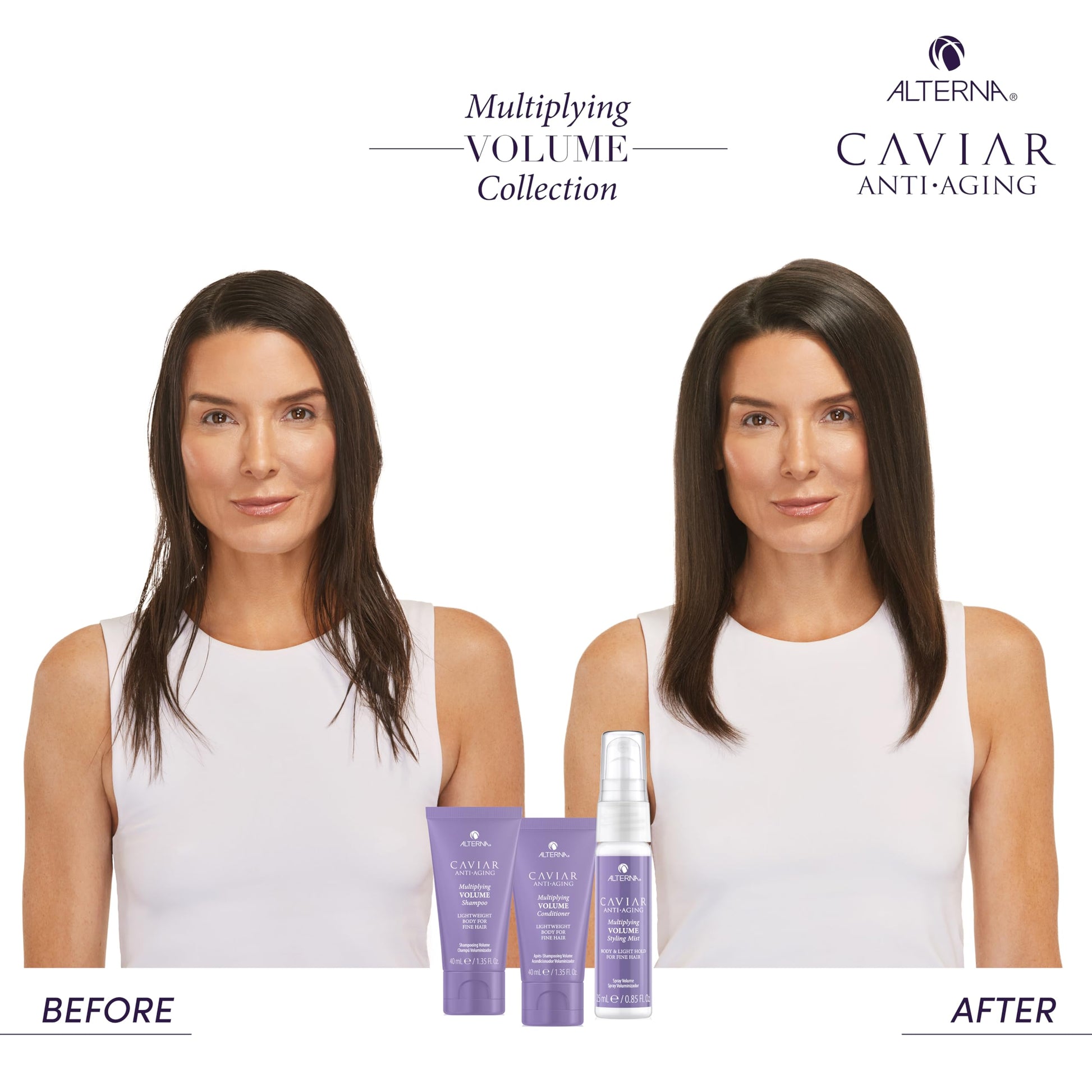 White Smoke Alterna Haircare CAVIAR Anti-Aging Multiplying Volume Travel Kit - Shampoo, Conditioner, Styling Mist | For Fine, Thin Hair | Light Hold | Sulfate Free