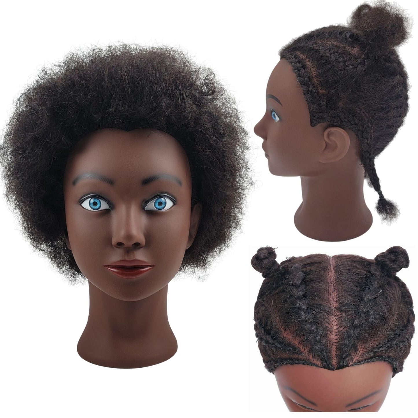 White Smoke Afro Curly Hair Mannequin Head for Braiding Practice, 8" Real Human Hair Mannequin Head for Cosmetology Students Mannequin Doll Head for Hair Styling Kids