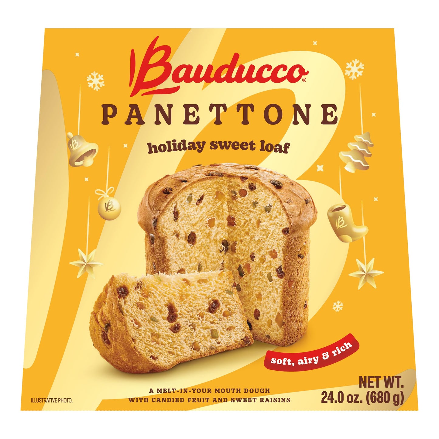 Goldenrod Bauducco Classic Panettone, 24.0 oz (Pack of 1) - Soft and Moist Bread with Candied Fruit and Raisins - Traditional Italian Slow Rise Dough Recipe