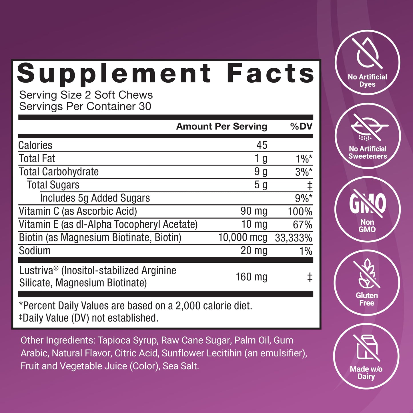 White Smoke Force Factor Hair Growth Accelerator Soft Chews, Hair Growth Vitamins for Women and Men with Clinically Studied Lustriva and Biotin, Promotes Thicker, Fuller, Stronger Hair, Mixed Berry, 60 Soft Chews