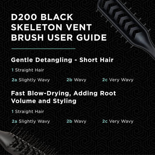 Black Denman Flexible Vent Brush D200 - Detangling Brush With Lightweight Grip & Control – Perfect For Styling During Blow-Dry & Detangling Wet & Dry Hair – Black (Pack of 1)