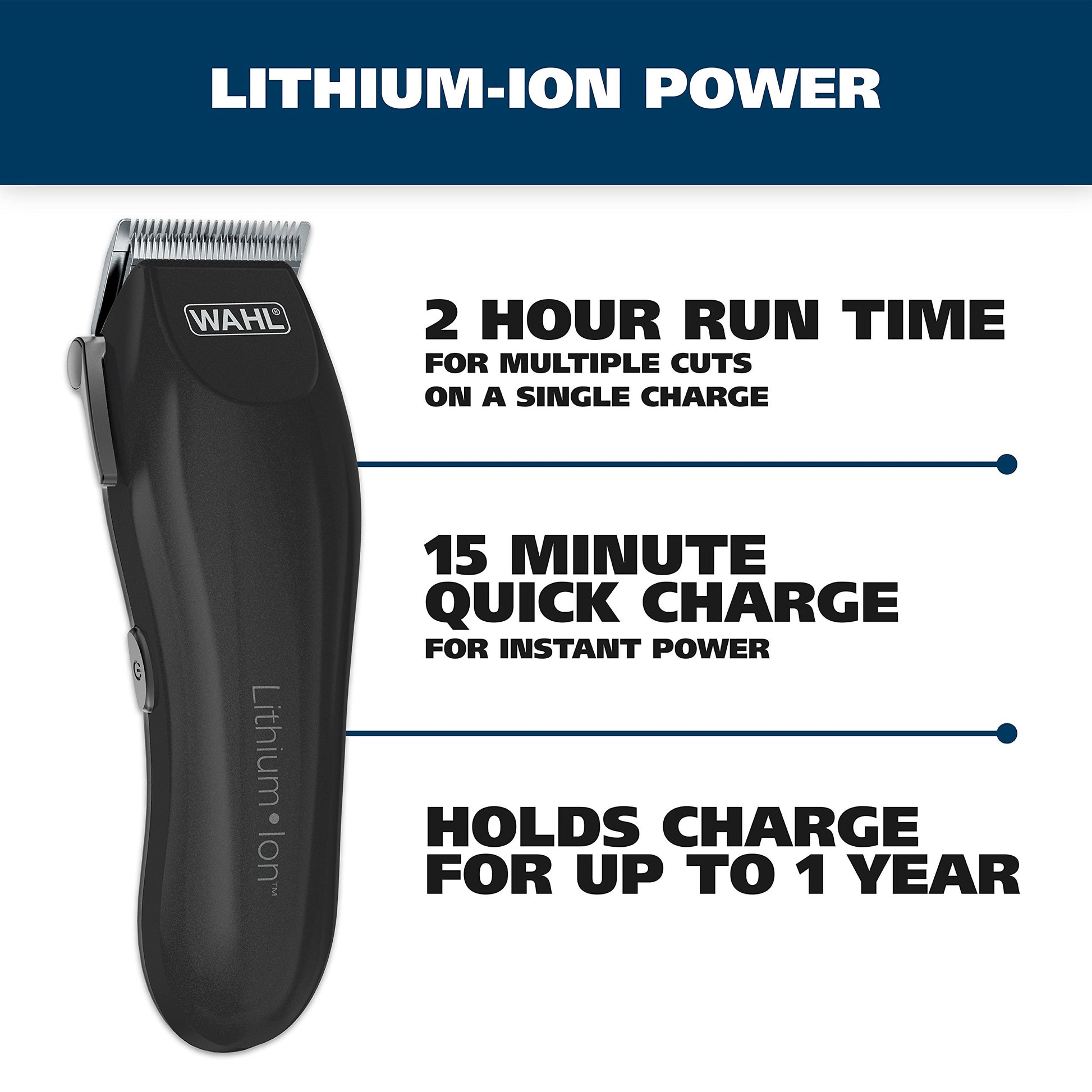 White Smoke Wahl Men's Cordless Hair Clippers, Lithium-Ion Rechargeable Kit – 2-Hour Run Time, 15-Minute Quick Charge, Self-Sharpening Precision Blades, Hair Trimmer for Men - Model 79608