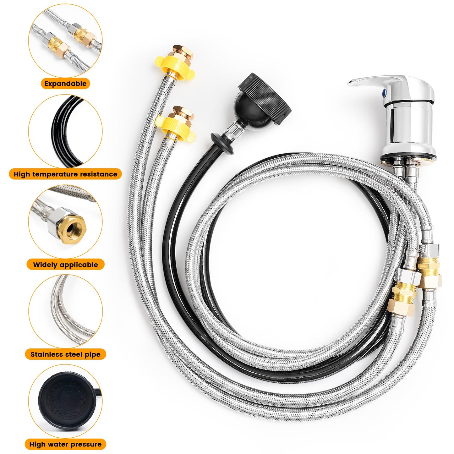White Smoke Professional Beauty Salon Shampoo Sink Bowl Faucet and Sprayer Kit with Vacuum Breaker and Flexible Spray Hose - Faucet Extended Set, Additional Hoses and Connectors