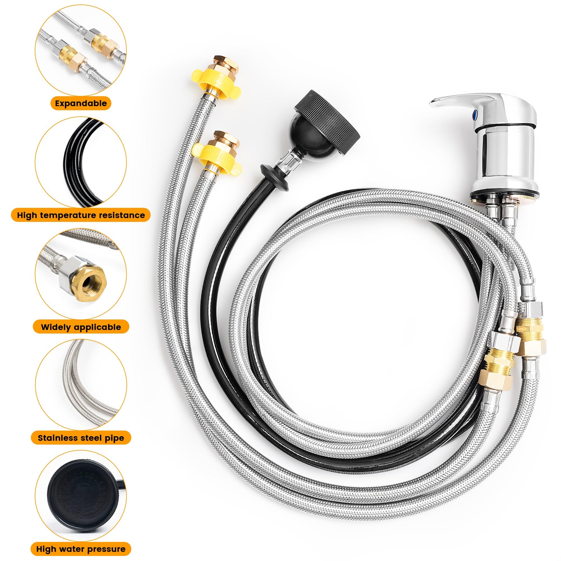 White Smoke Professional Beauty Salon Shampoo Sink Bowl Faucet and Sprayer Kit with Vacuum Breaker and Flexible Spray Hose - Faucet Extended Set, Additional Hoses and Connectors