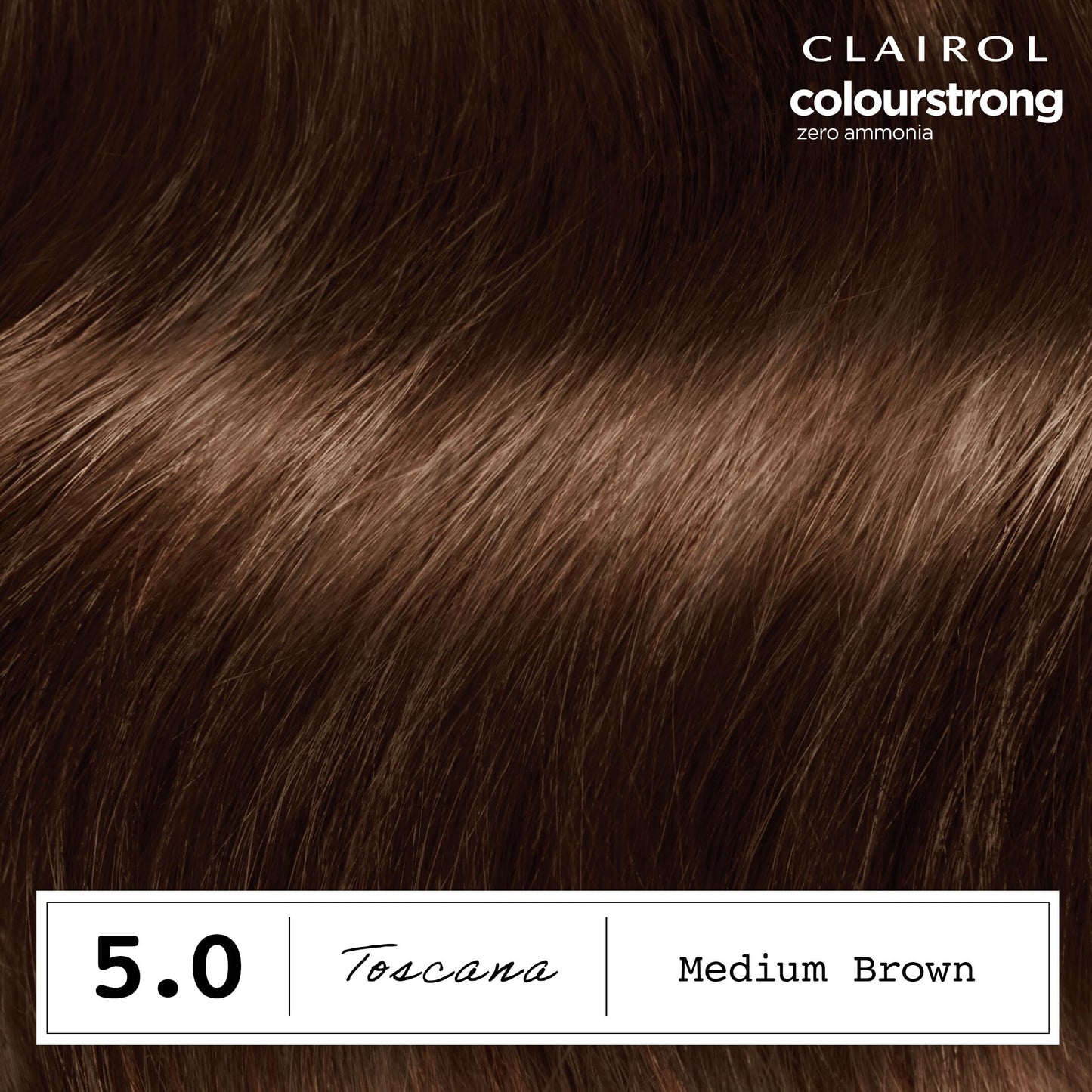 Black Clairol ColorStrong Permanent Hair Dye, Ammonia‑Free, PPD‑Free, 100% Gray Coverage with Bonding System, 5.0 Medium Brown - Toscana Hair Color, Pack of 1