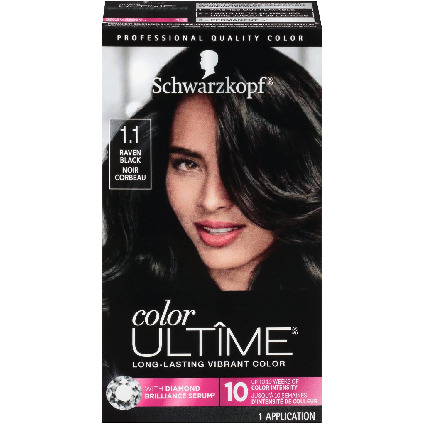 Black Schwarzkopf Color Ultime 1.1 Raven Black Hair Dye, Permanent Intense Black with Diamond Brilliance, Fade-Resistant, Covers Grays, All Hair Textures